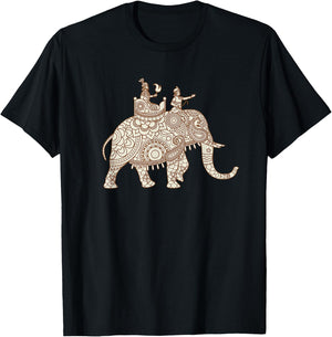 Indian Elephant Art Style Elephant Rider Paisley T-Shirt - T-Shirt | Black