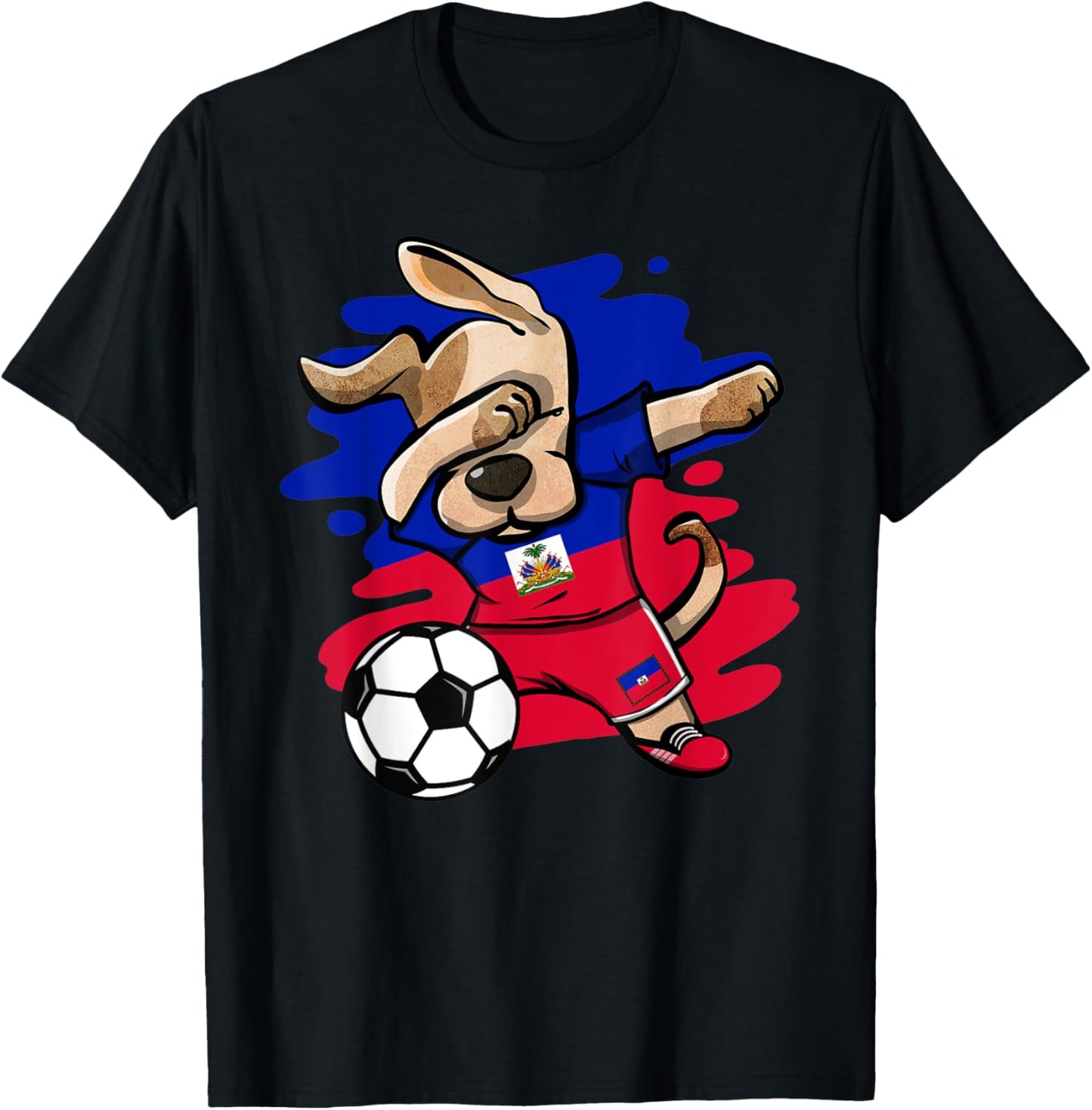 Dabbing Dog Haiti Soccer Fans Jersey Haitian Flag Football Men Women Kids T-Shirt - T-Shirt | Black