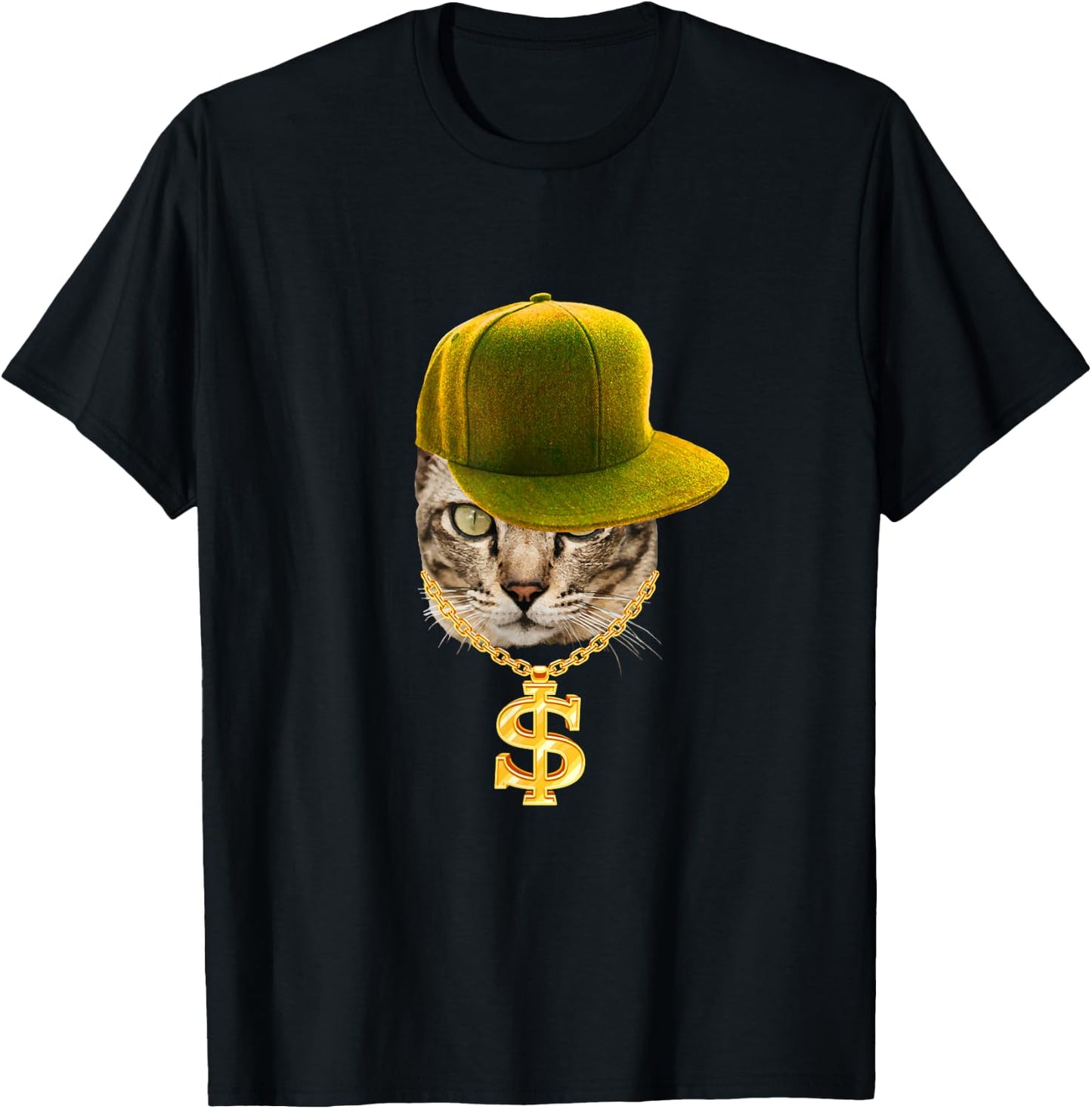 Rapper Cat with Cap and Chain Ghetto Hip Hop Culture T-Shirt - T-Shirt | Black