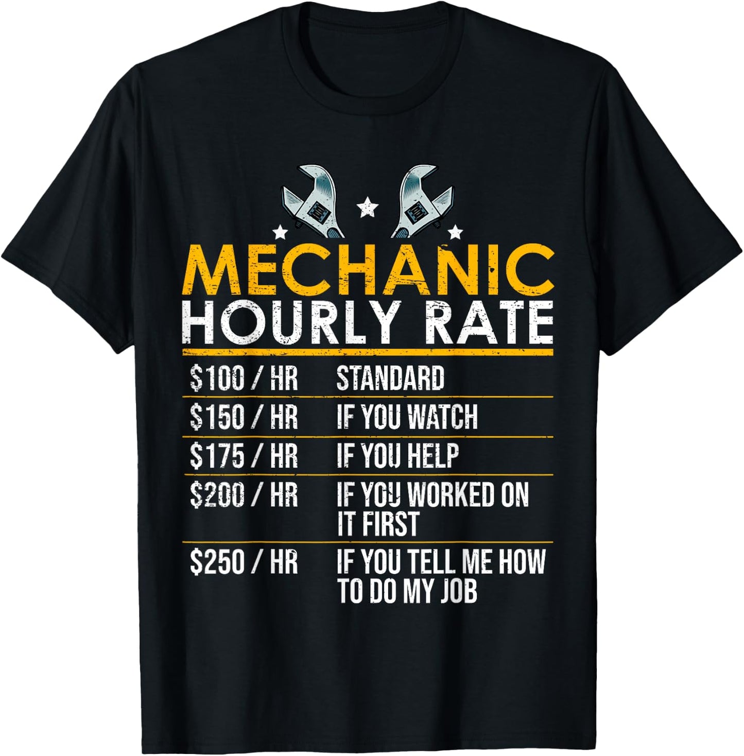 Mechanic Hourly Rate Funny Auto Repair Workshop Humor T-Shirt - T-Shirt | Black