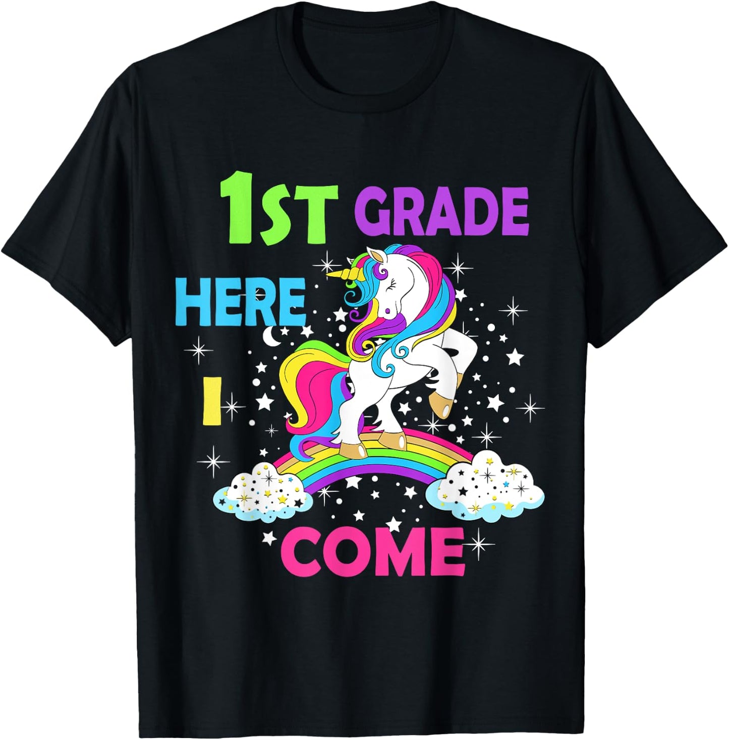 Back To School Unicorn Hello First Day of First grade Girls T-Shirt - T-Shirt | Black