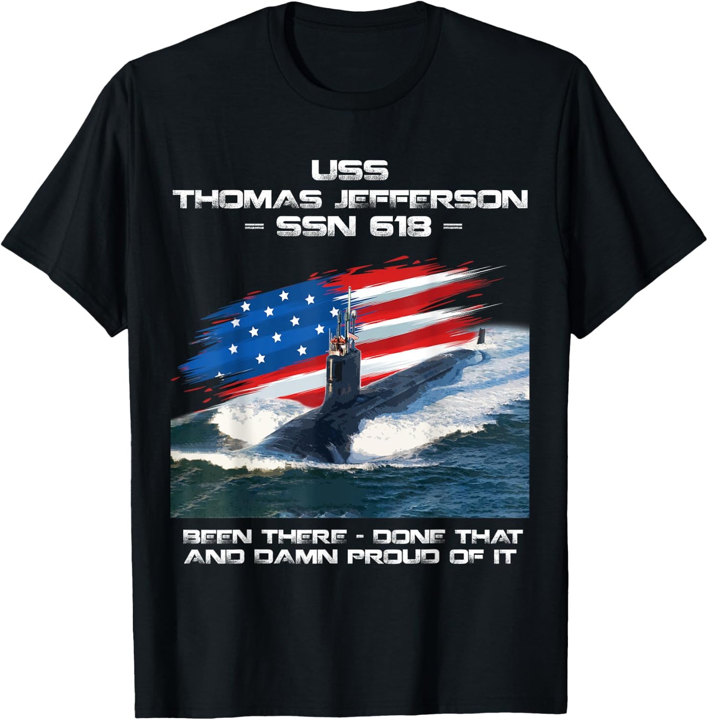 USS Thomas Jefferson SSN-618 American Flag Submarine Veteran Men T-Shirt - T-Shirt | Black