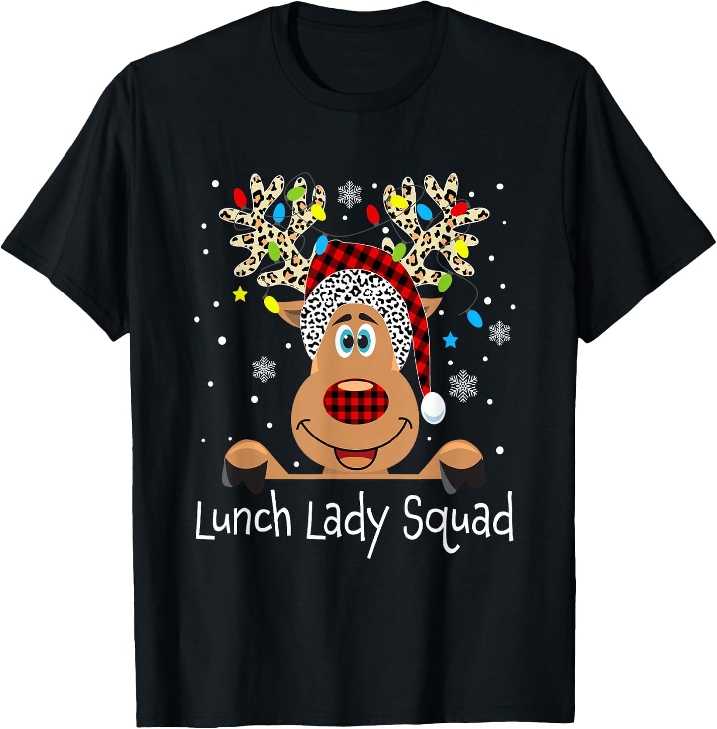 Lunch Lady Squad Reindeer Funny Teacher Christmas Xmas T-Shirt - T-Shirt | Black