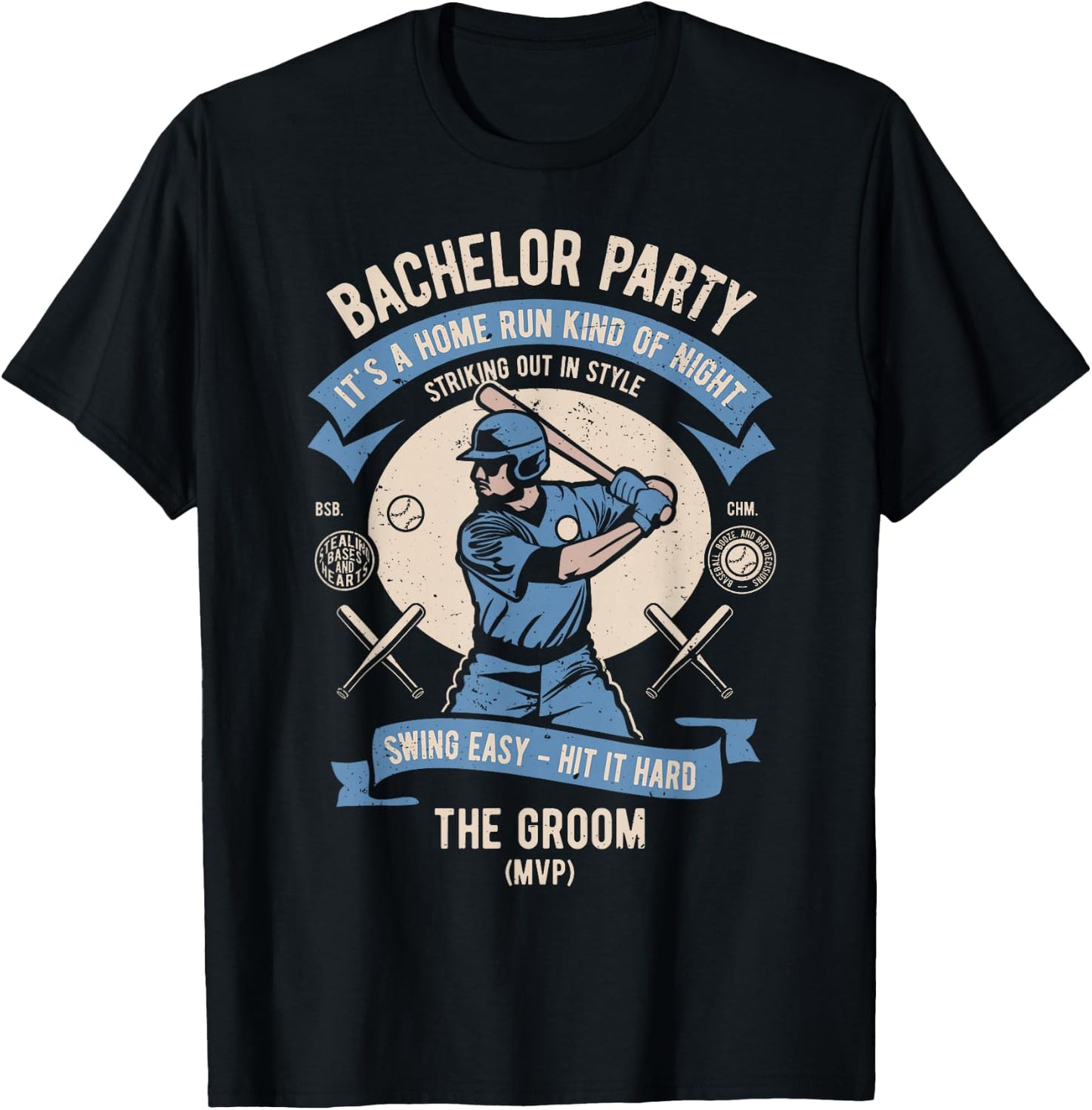 Retro Bachelor Party Baseball, Groom & Team Set 1 of 2 T-Shirt - T-Shirt | Black