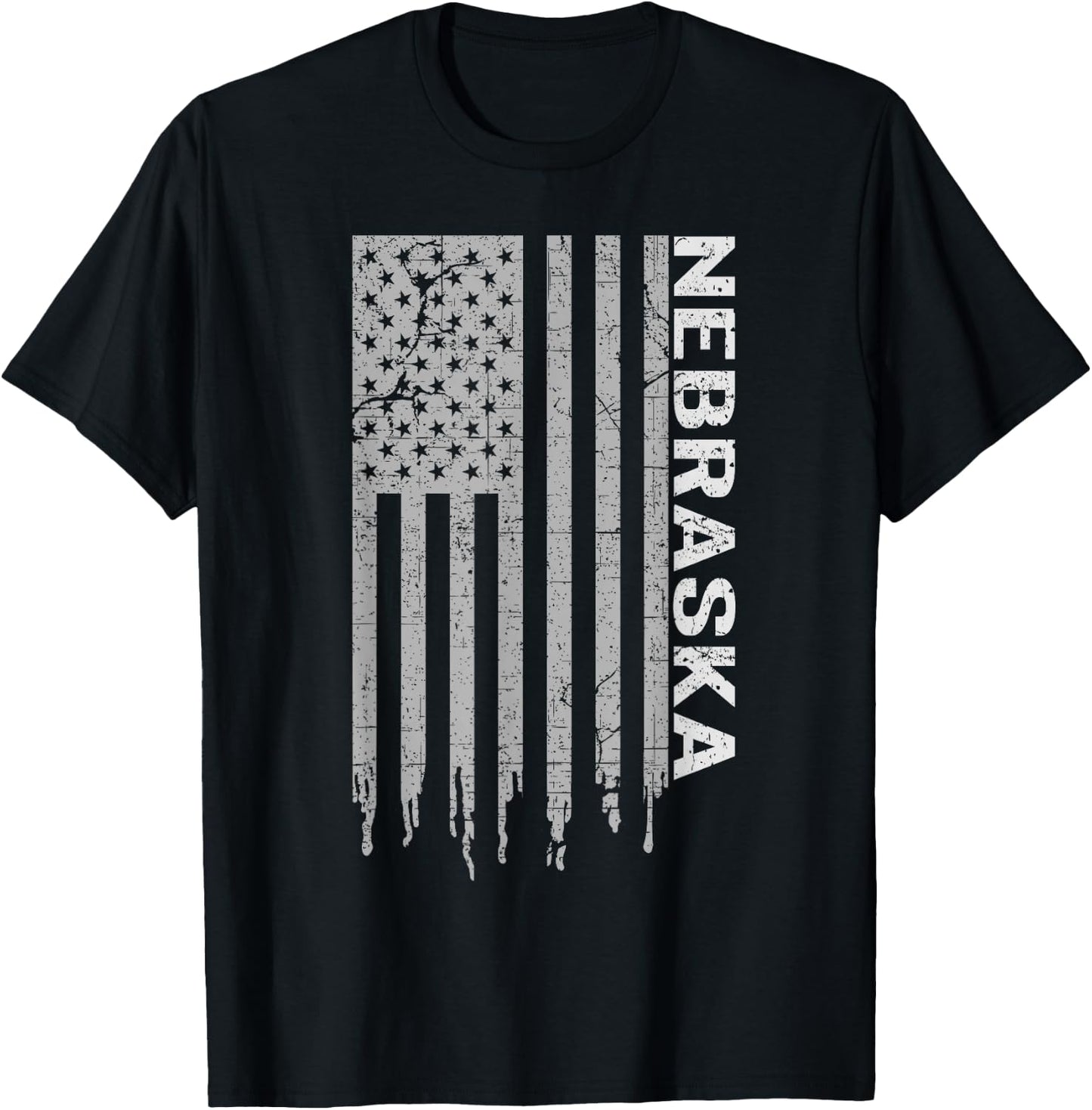Distressed USA Flag Patriotic American from Nebraska T-Shirt - T-Shirt | Black
