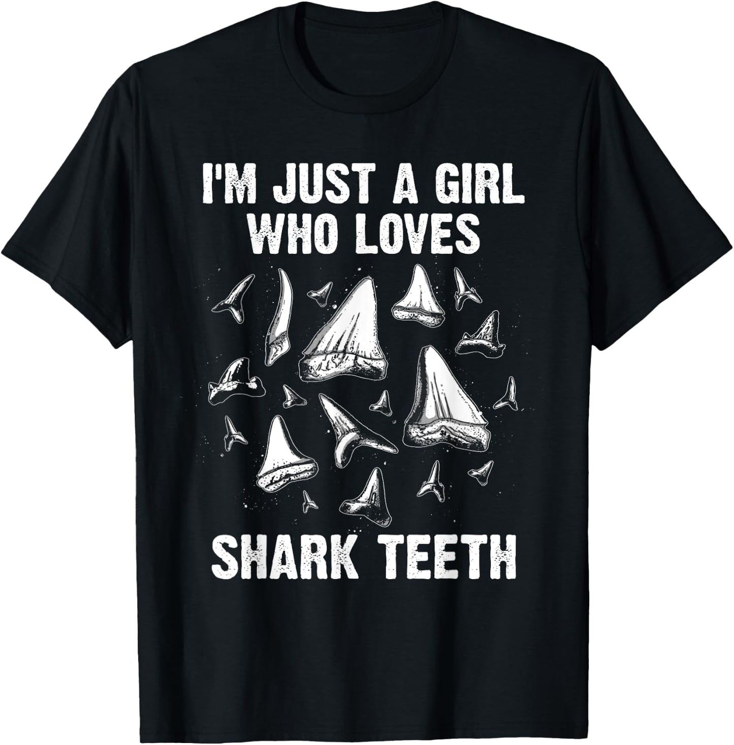 Funny Shark Teeth Design Girls Women Fossil Collecting Lover T-Shirt - T-Shirt | Black