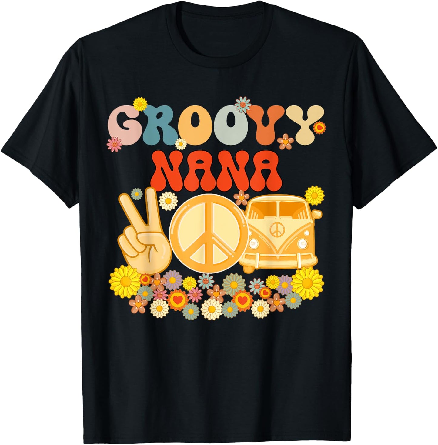 Groovy Nana Retro Matching Family Baby Shower Mother's Day T-Shirt - T-Shirt | Black