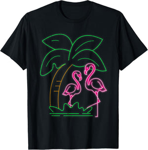 Exotic Bird Flamingos Tropical Animal Palm Tree Flamingo T-Shirt - T-Shirt | Black