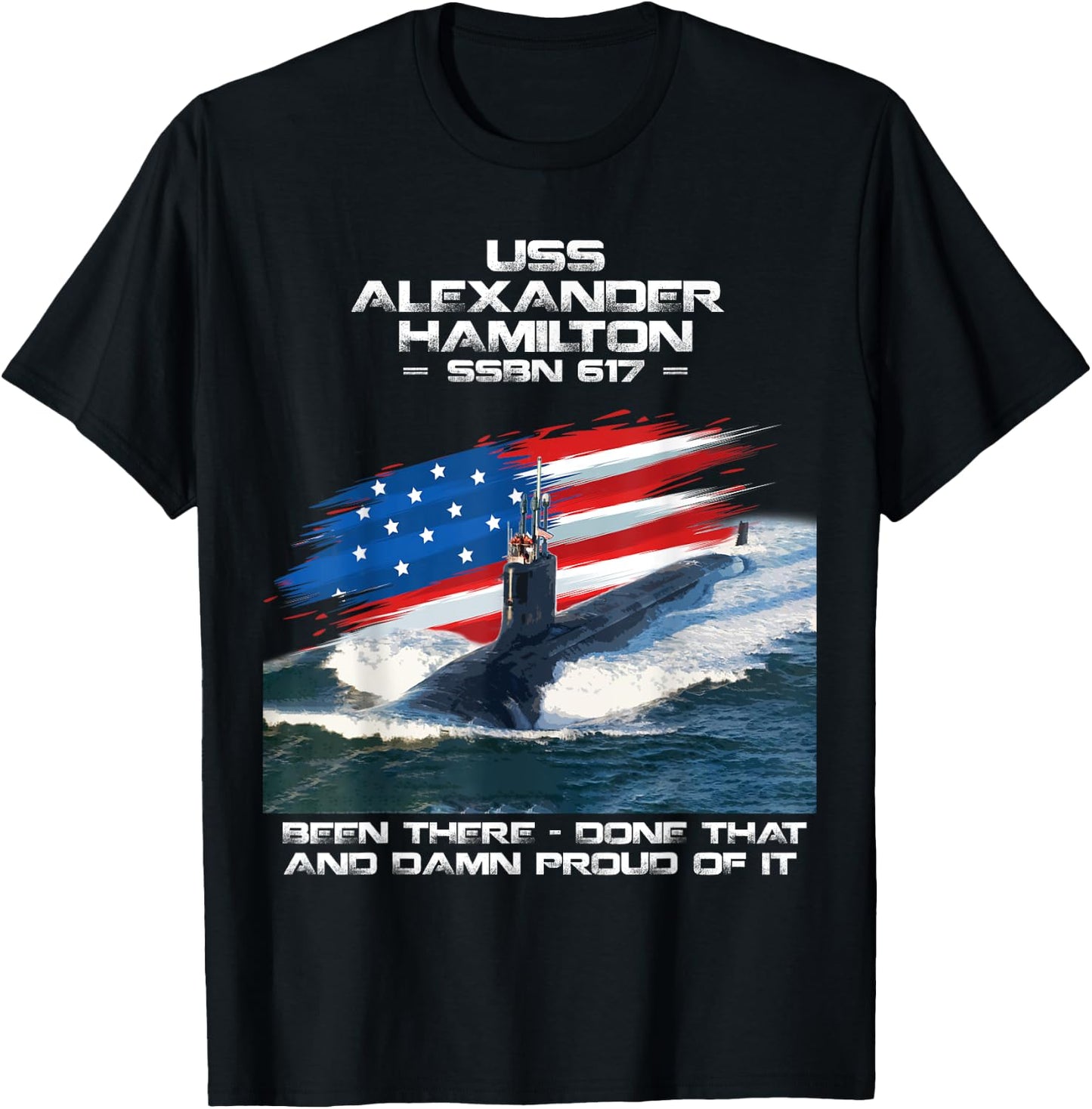 USS Alexander Hamilton SSBN-617 American Flag Submarine T-Shirt - T-Shirt | Black