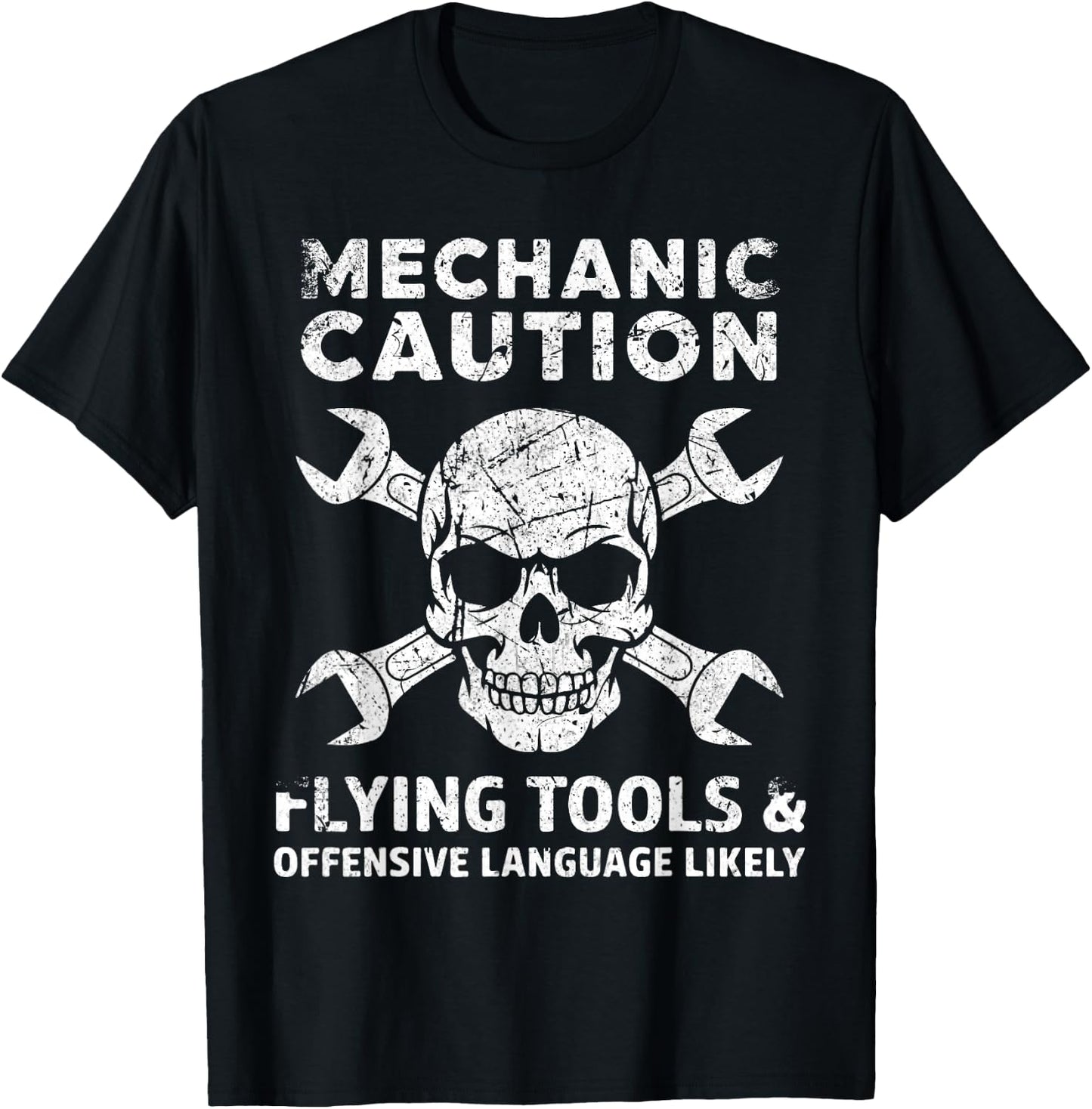 Mechanic Caution Skull Humor for Mechanics T-Shirt - T-Shirt | Black