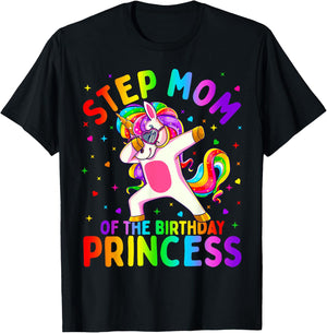 Step Mom of the Birthday Princess Girl Dabbing Unicorn T-Shirt - T-Shirt | Black