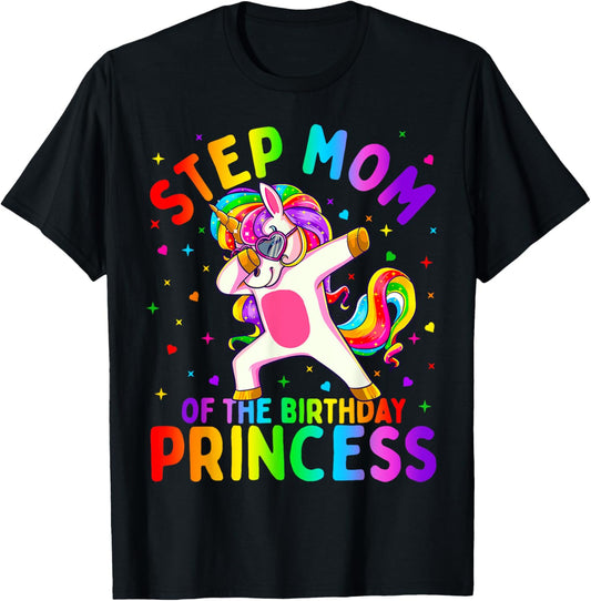 Step Mom of the Birthday Princess Girl Dabbing Unicorn T-Shirt - T-Shirt | Black