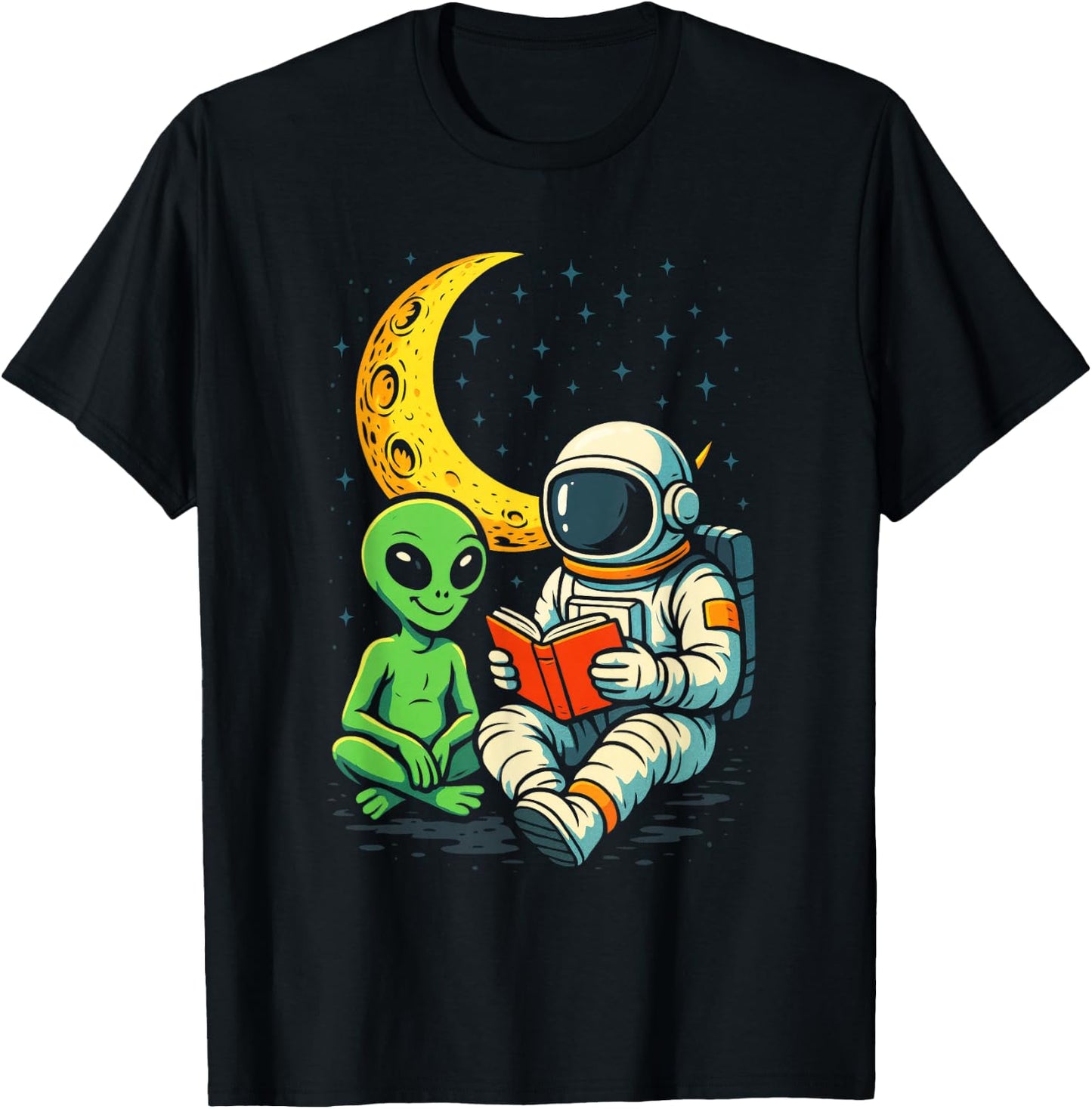 Astronaut and Alien Reading - Space Moon Science T-Shirt - T-Shirt | Black