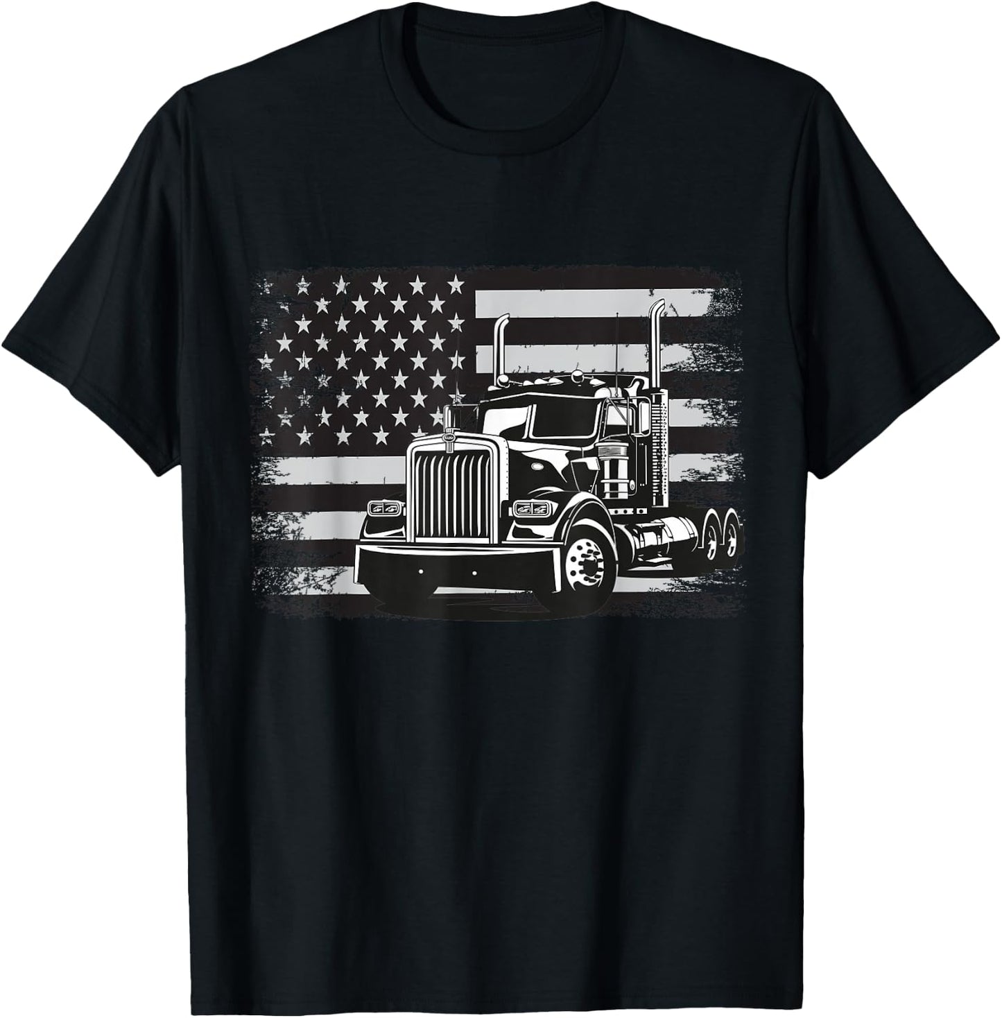 US American Flag Semi Truck Driver T-Shirt - T-Shirt | Black