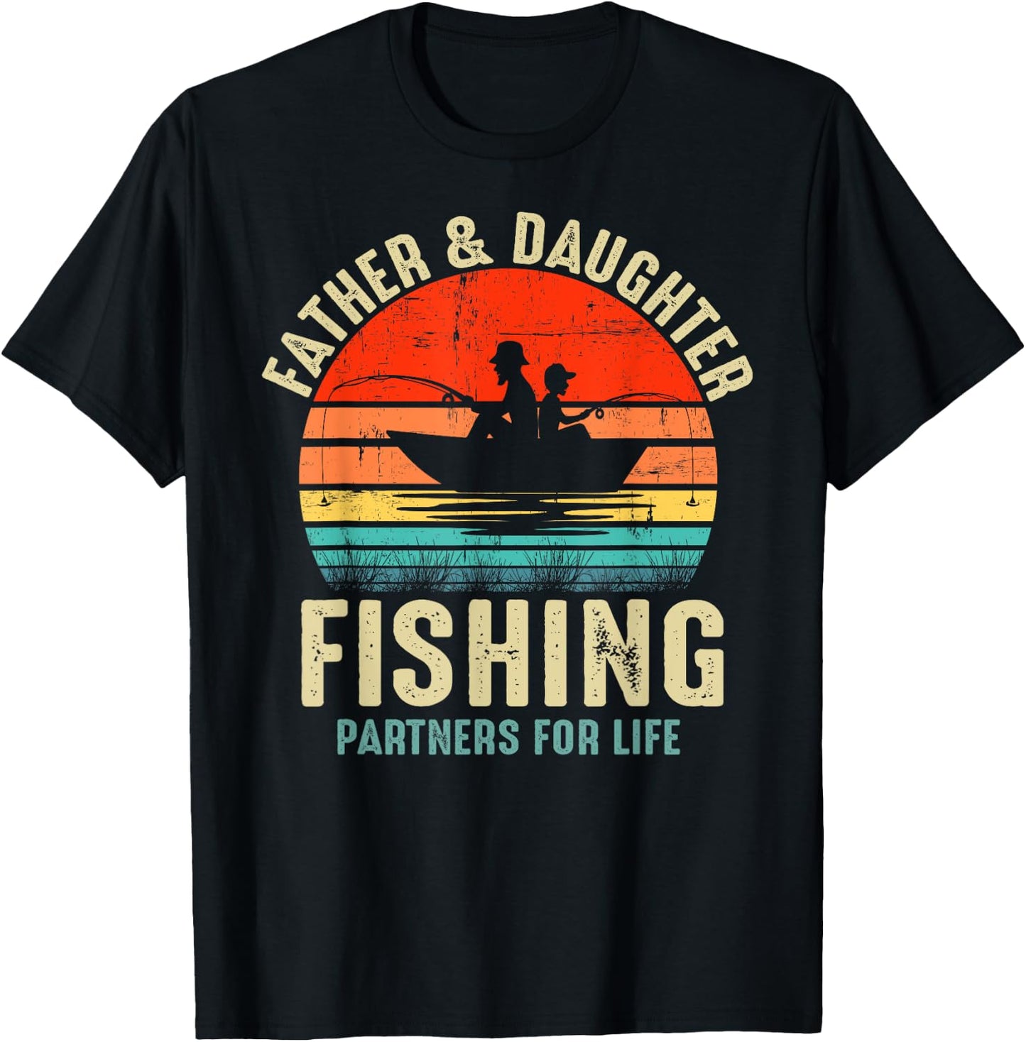 Father Daughter Fishing Partner For Life Retro Matching Dad T-Shirt - T-Shirt | Black