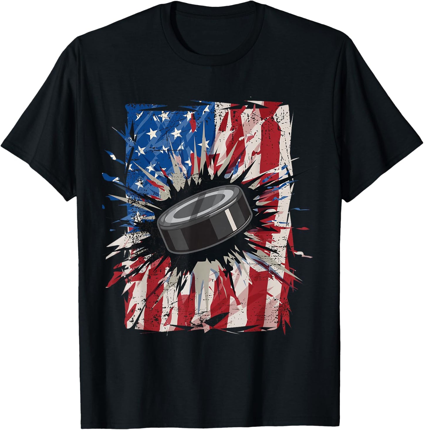 Patriotic Ice Hockey 4th of July Men USA American Flag Boys Small T-Shirt - T-Shirt | Black