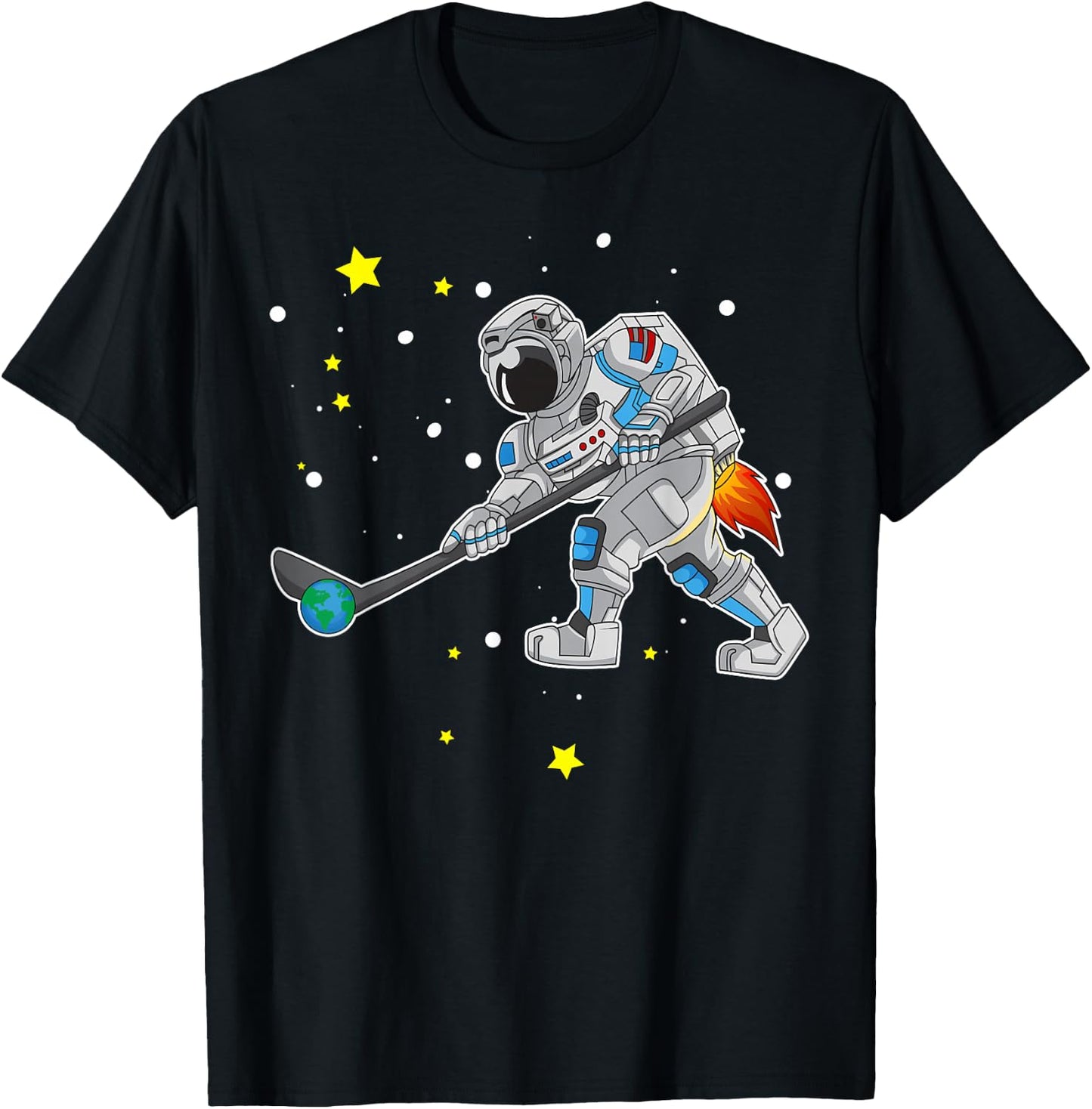 Astronaut Playing Hockey in Outer Space T-Shirt - T-Shirt | Black