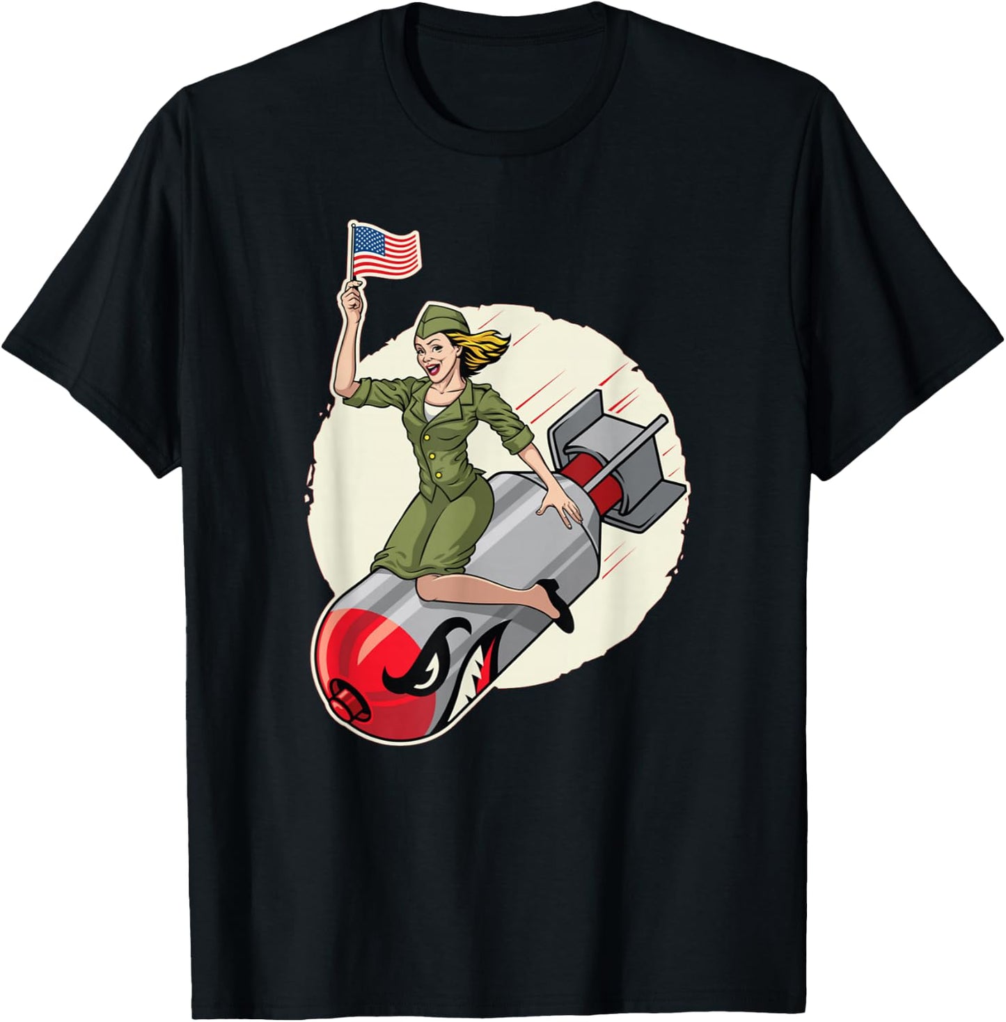 Vintage Pin Up Girl Bomber Girl Riding Bomb T-Shirt - T-Shirt | Black