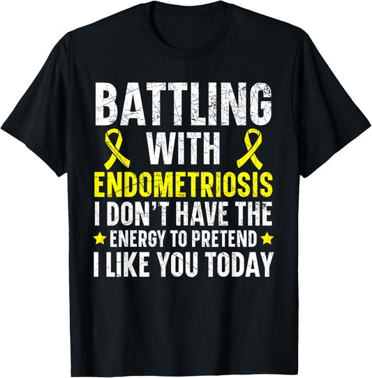 Battling With Endometriosis Awareness Disease T-Shirt - T-Shirt | Black