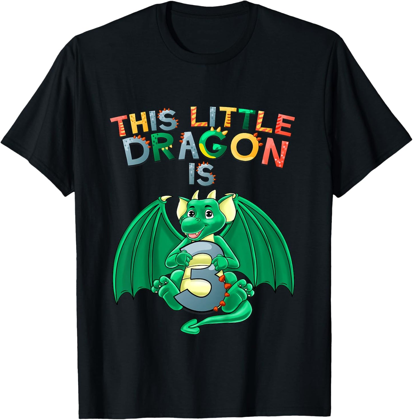 Kids This Little Dragon Is 3 Dragon 3rd Birthday 3 Year Old Boy T-Shirt - T-Shirt | Black