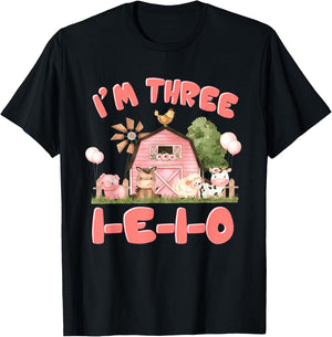 I'm Three I-E-I-O 3rd Birthday Farm Animal Barnyard 3 Yr Old T-Shirt - T-Shirt | Black