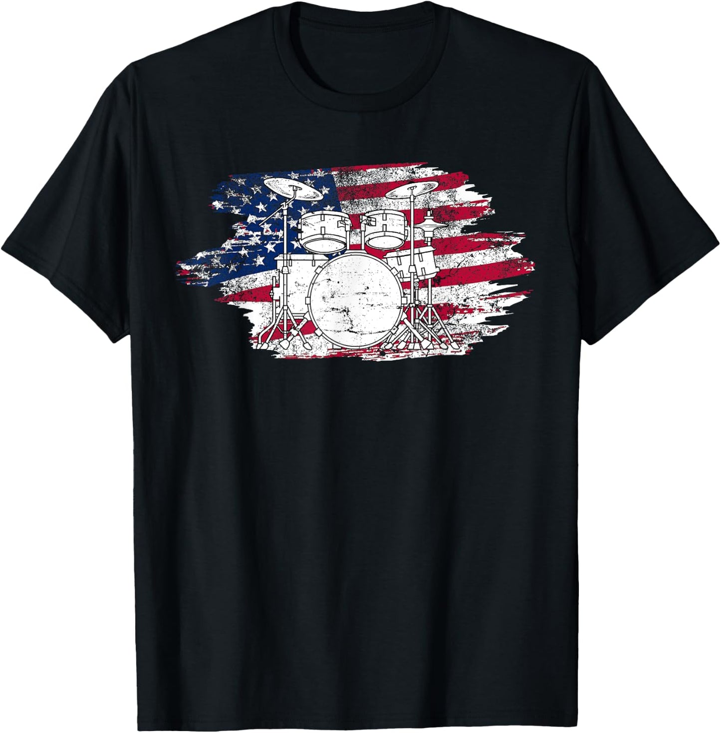 Cool Drummer Art Women America US Flag Drum Set T-Shirt - T-Shirt | Black