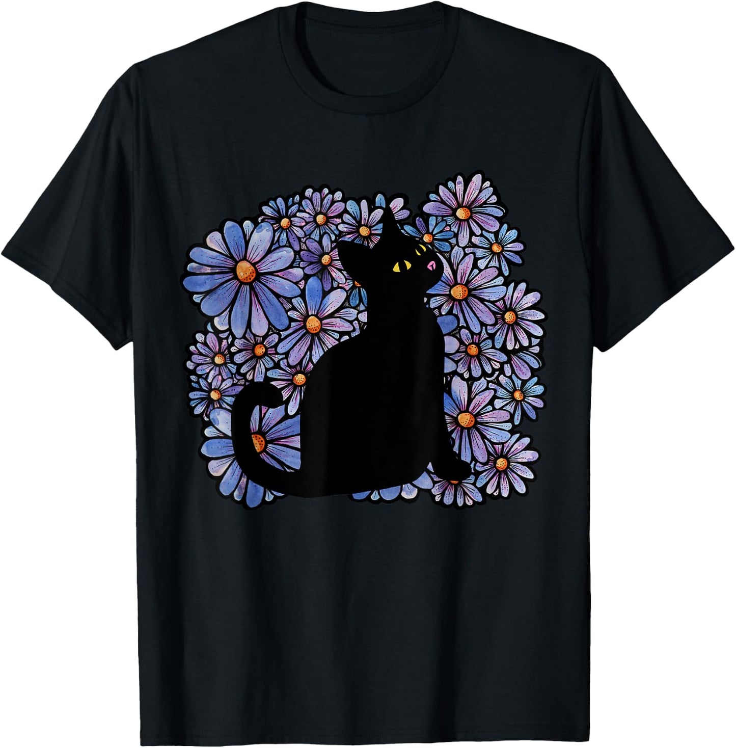 Black Cats Flower Garden T-Shirt - T-Shirt | Black