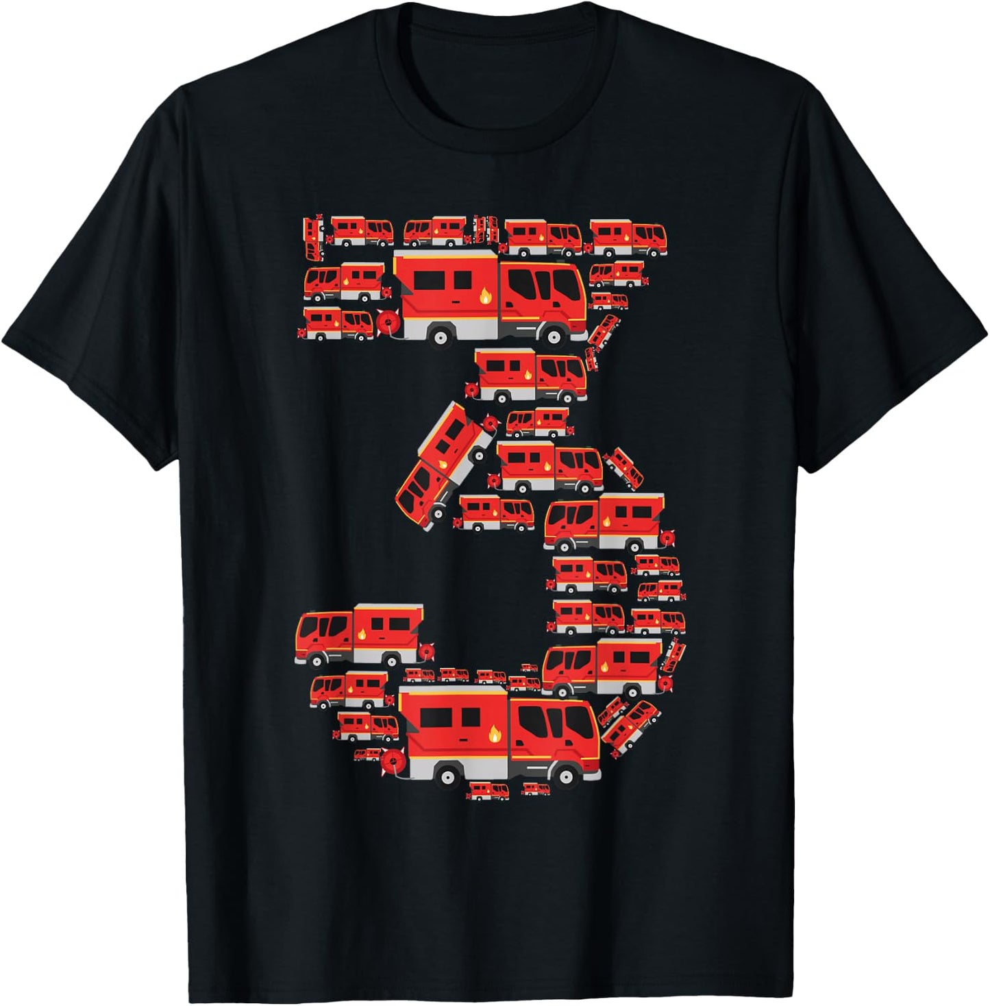 Fire Truck 3rd Birthday Boy 3 Year Old Toddler Firefighter T-Shirt - T-Shirt | Black