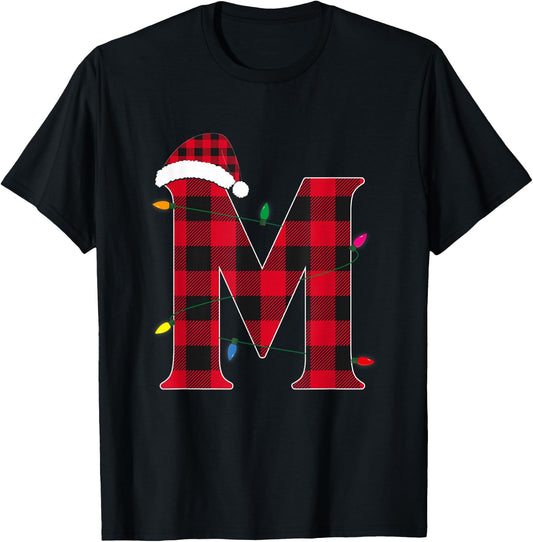 Awesome Letter M Initial Name Buffalo Plaid Christmas T-Shirt - T-Shirt | Black