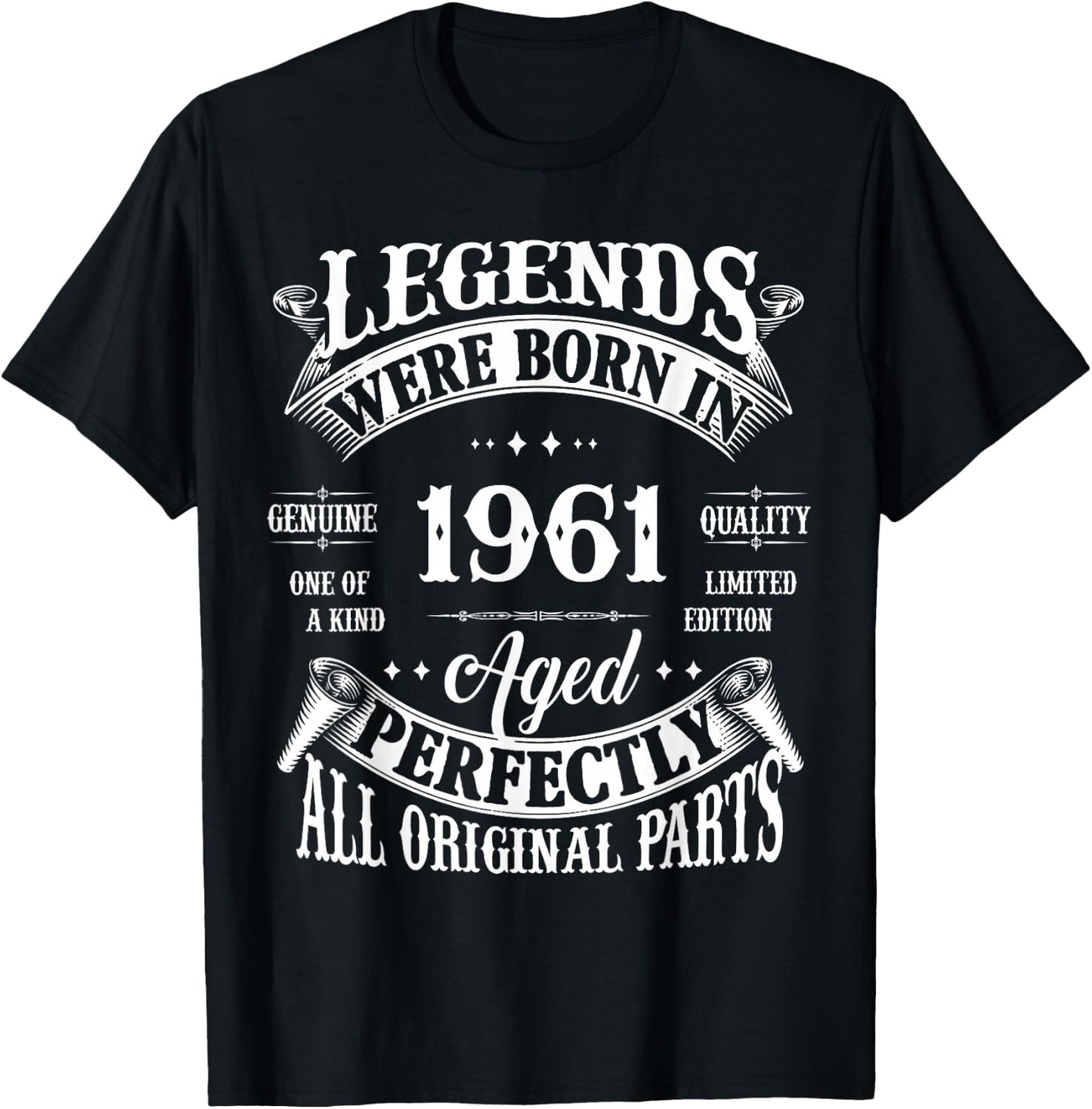 65th Birthday Gift Vintage Legends Born in 1961 65 Years Old T-Shirt - T-Shirt | Black
