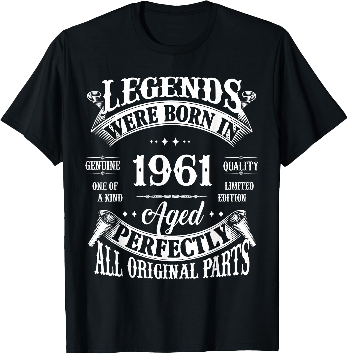 65th Birthday Gift Vintage Legends Born in 1961 65 Years Old T-Shirt - T-Shirt | Black