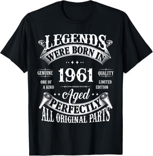 65th Birthday Gift Vintage Legends Born in 1961 65 Years Old T-Shirt - T-Shirt | Black