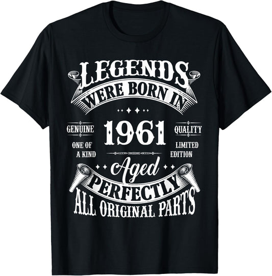 65th Birthday Gift Vintage Legends Born in 1961 65 Years Old T-Shirt - T-Shirt | Black