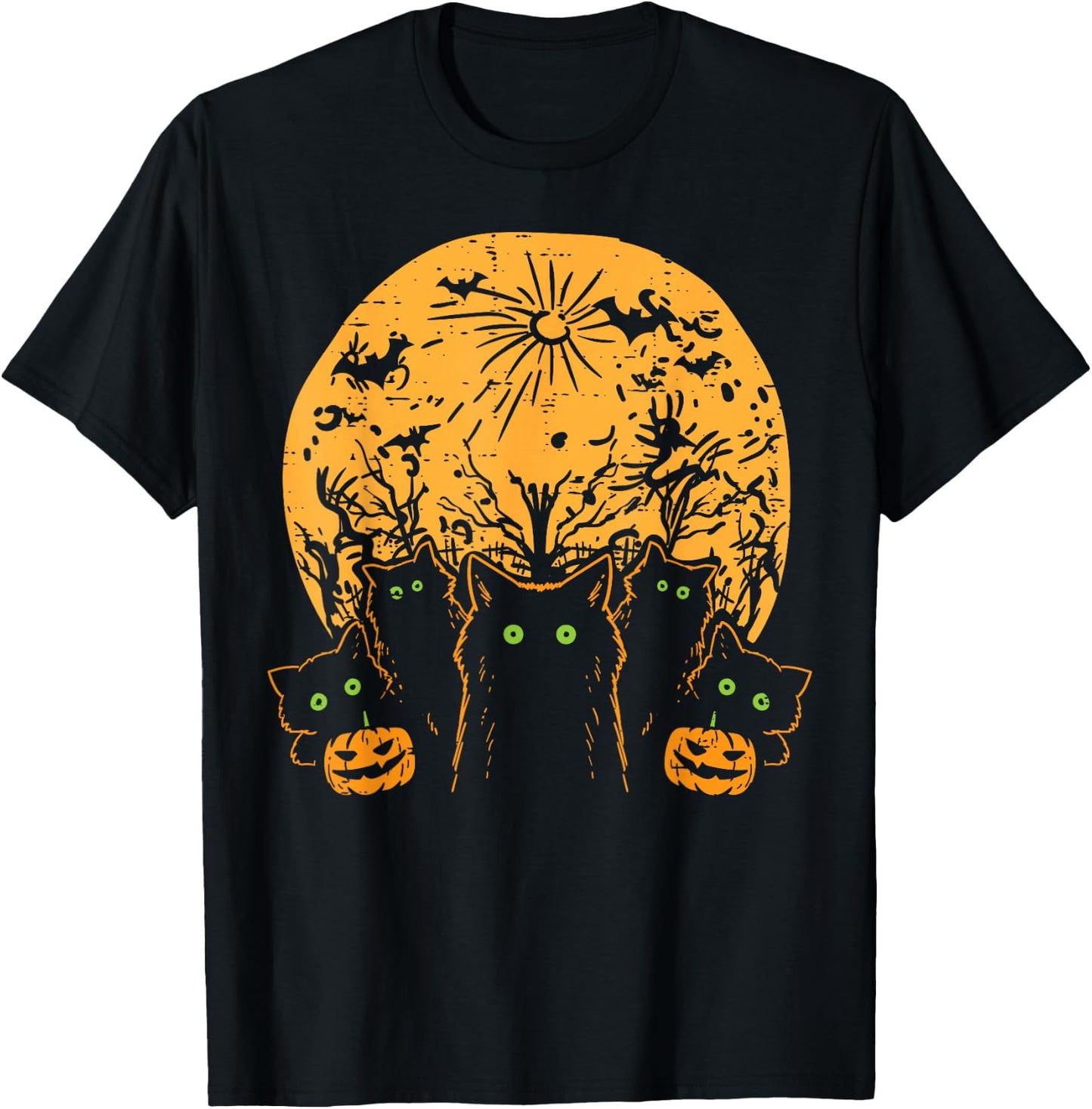 Black Cats Full Moon Halloween Animal Pet Men Women Kids T-Shirt - T-Shirt | Black