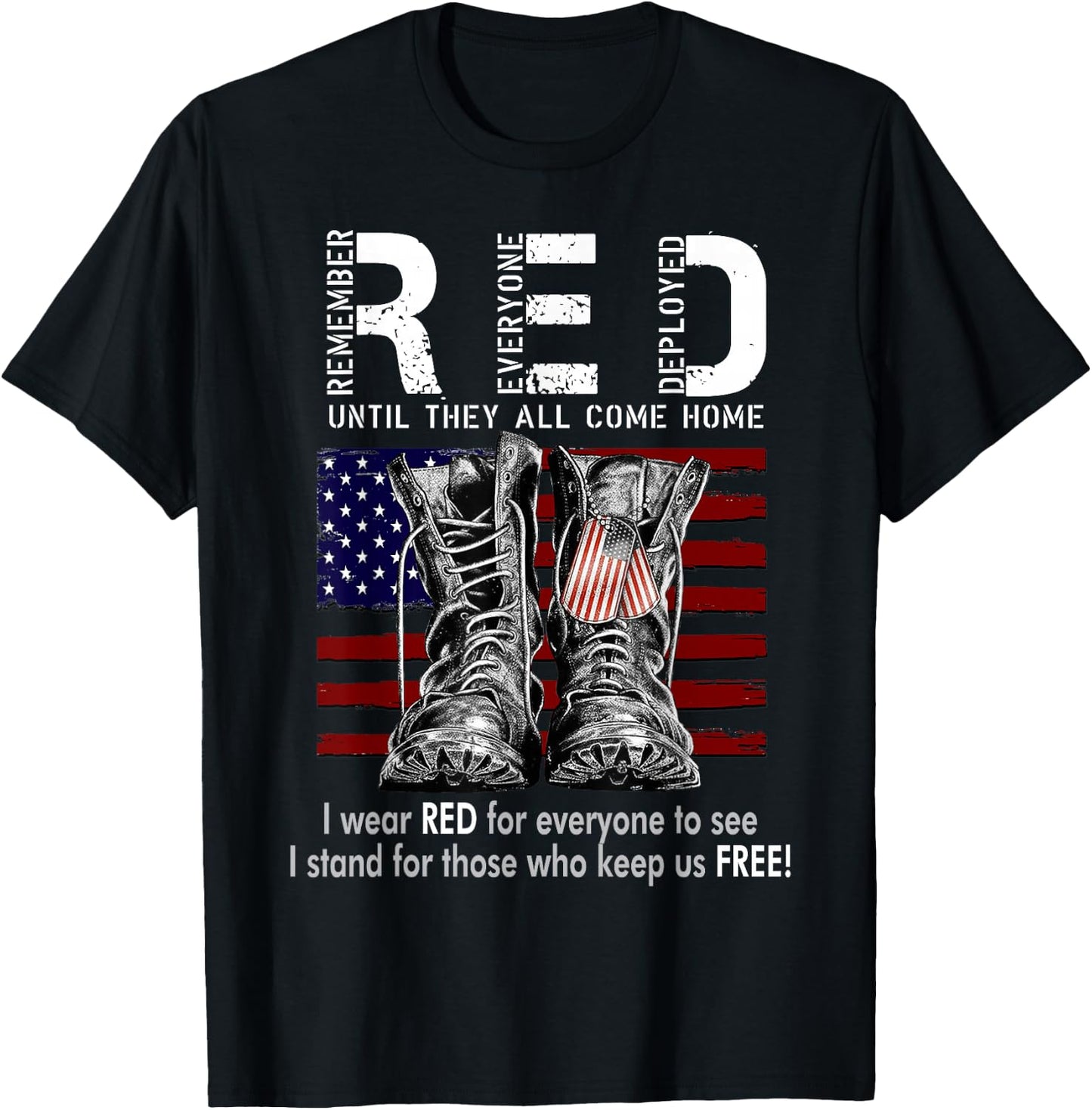 On Friday We Wear Red Military R.E.D Friday Military Remember Everyone Deployed -Adults US Flag Black Small Classic Fit Short Sleeve T-Shirt - T-Shirt | Black
