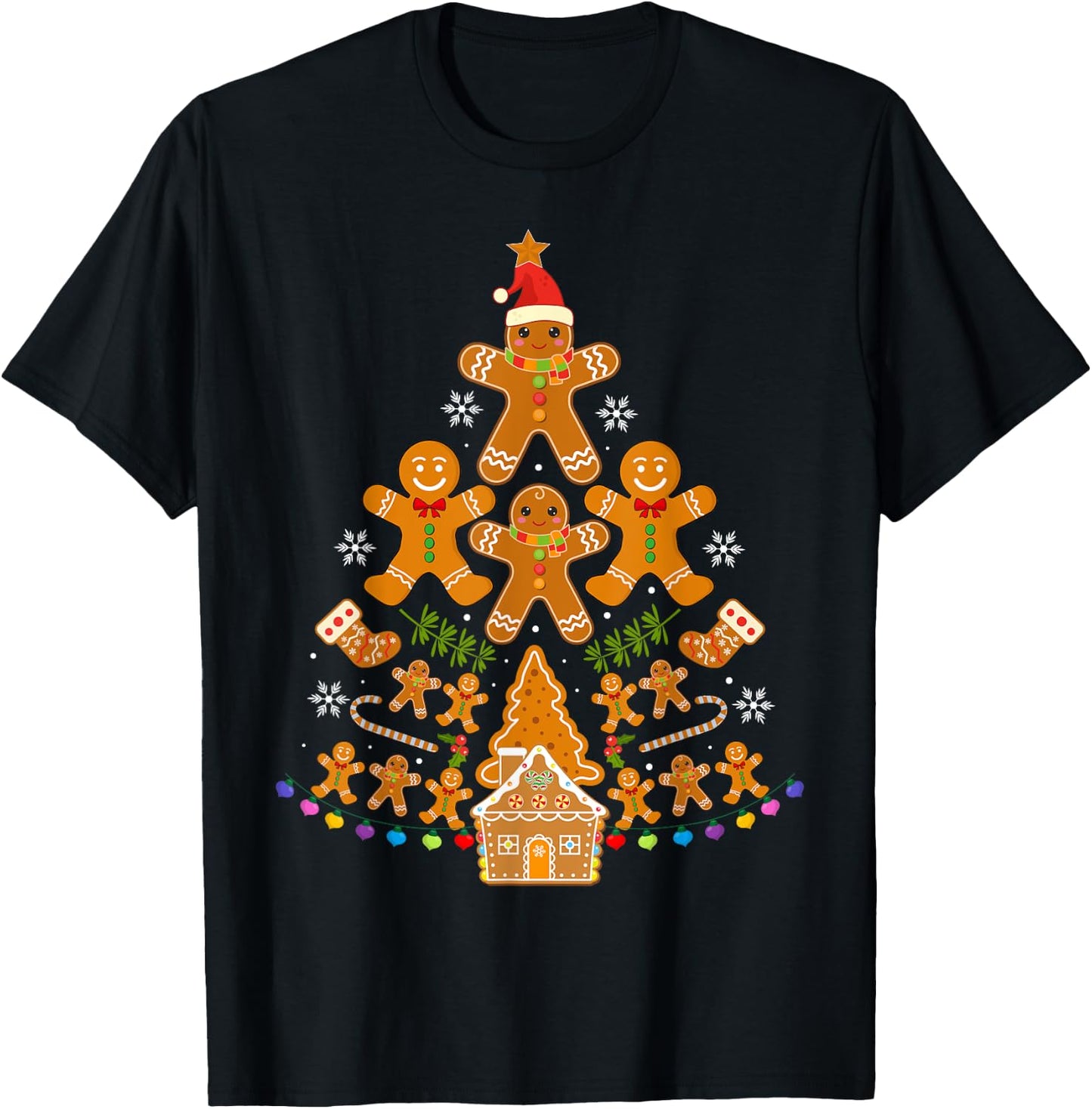 Gingerbread Christmas Tree Lights Cookie Baking Team T-Shirt - T-Shirt | Black