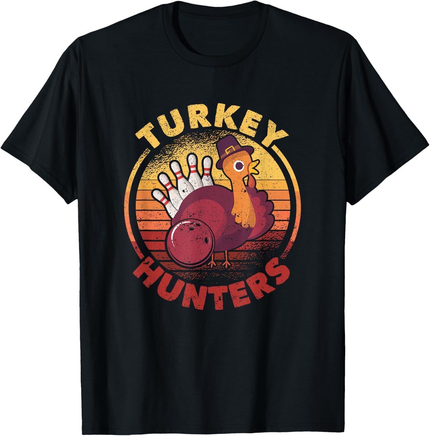 Funny Bowling Player Bowler Team Thanksgiving Turkey Hunters T-Shirt - T-Shirt | Black