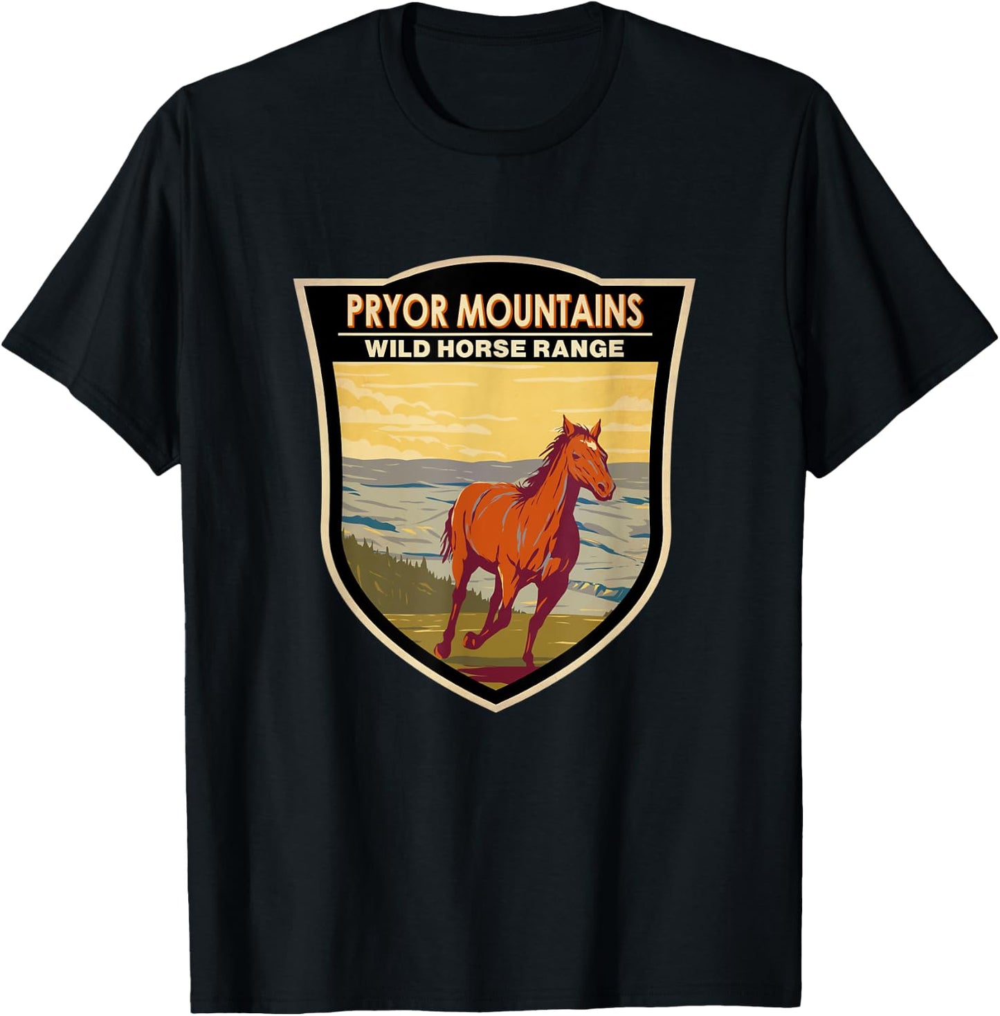 Pryor Mountains Wild Horse Range Badge T-Shirt - T-Shirt | Black
