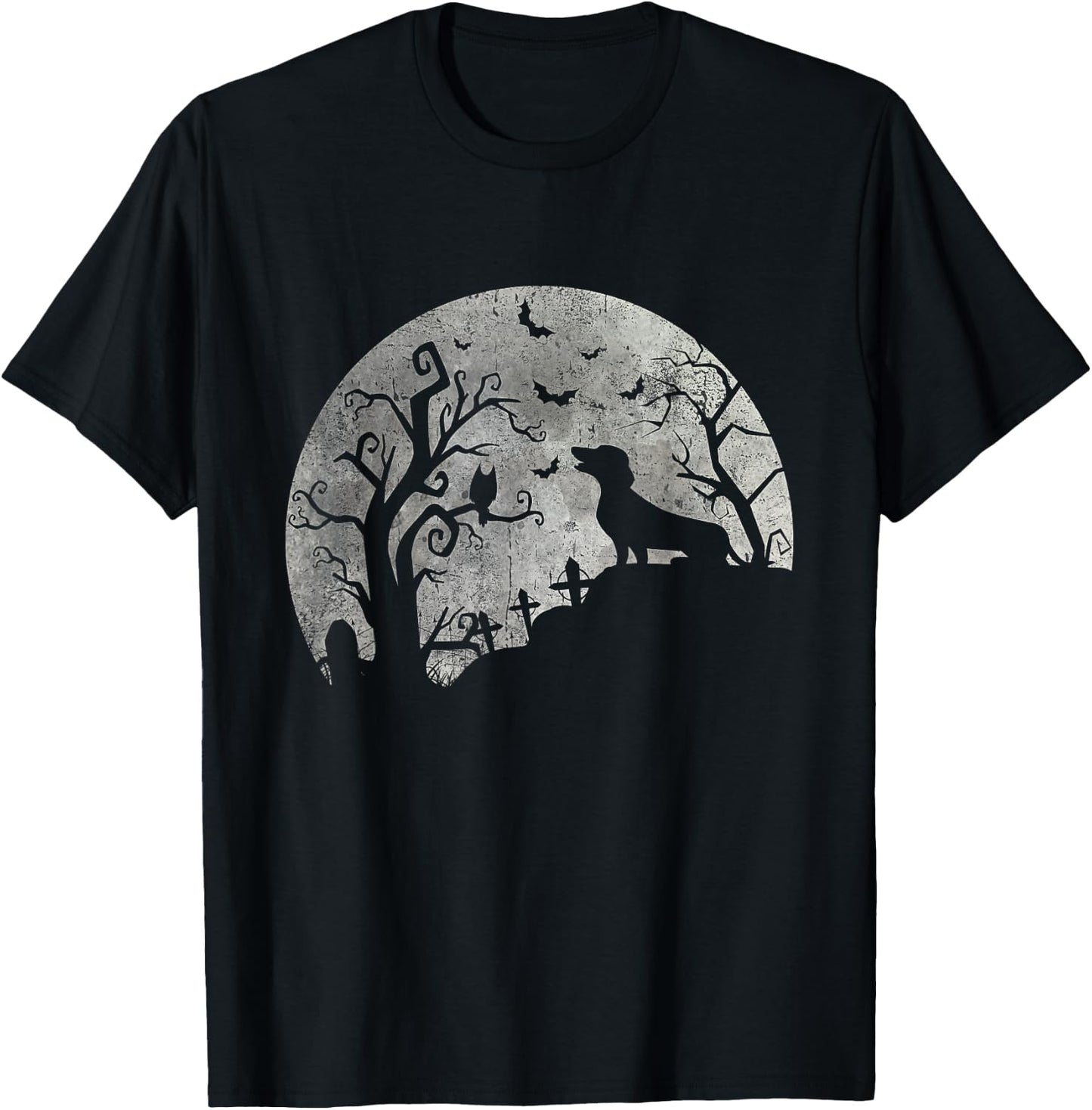 Dachshund And Moon Halloween Dachshund Lovers Pet Owner T-Shirt - T-Shirt | Black