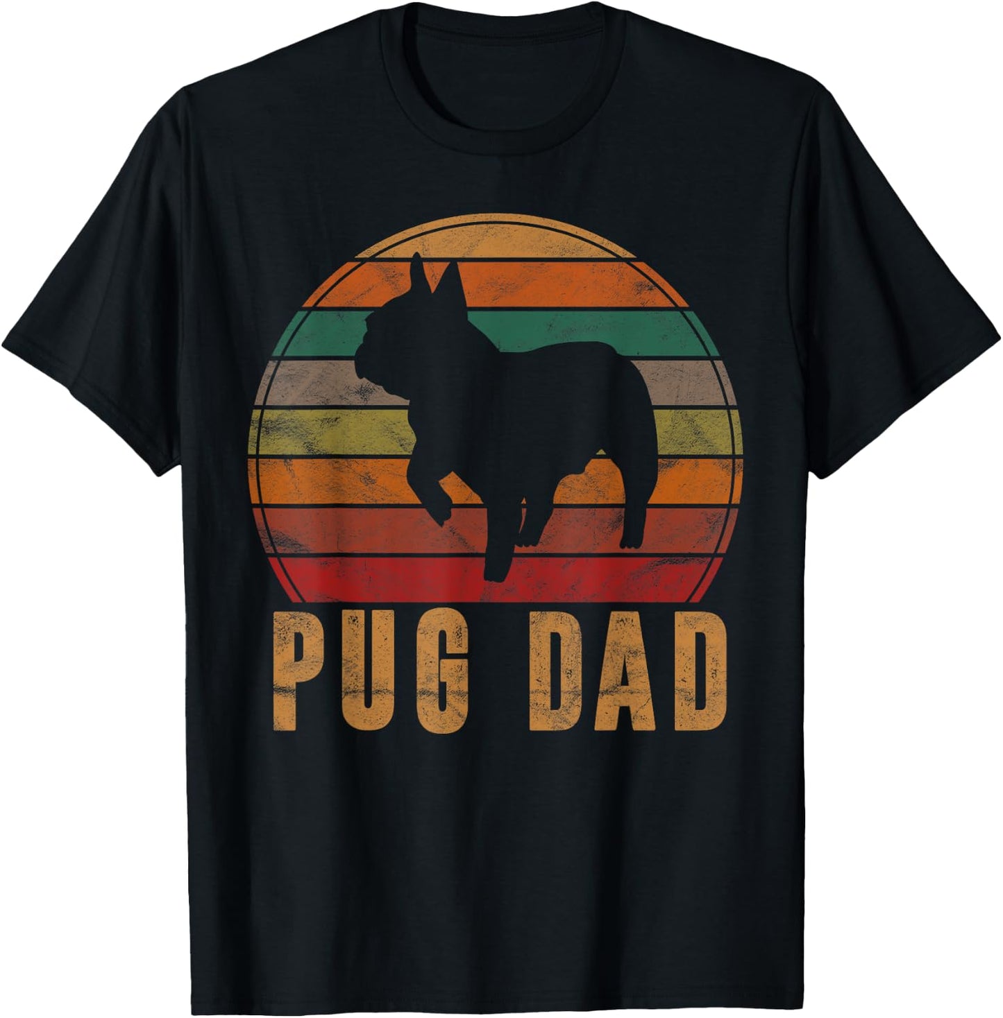 Retro Pug Dad Gift Puggle Daddy Dog Owner Pet Father Women Kids T-Shirt - T-Shirt | Black