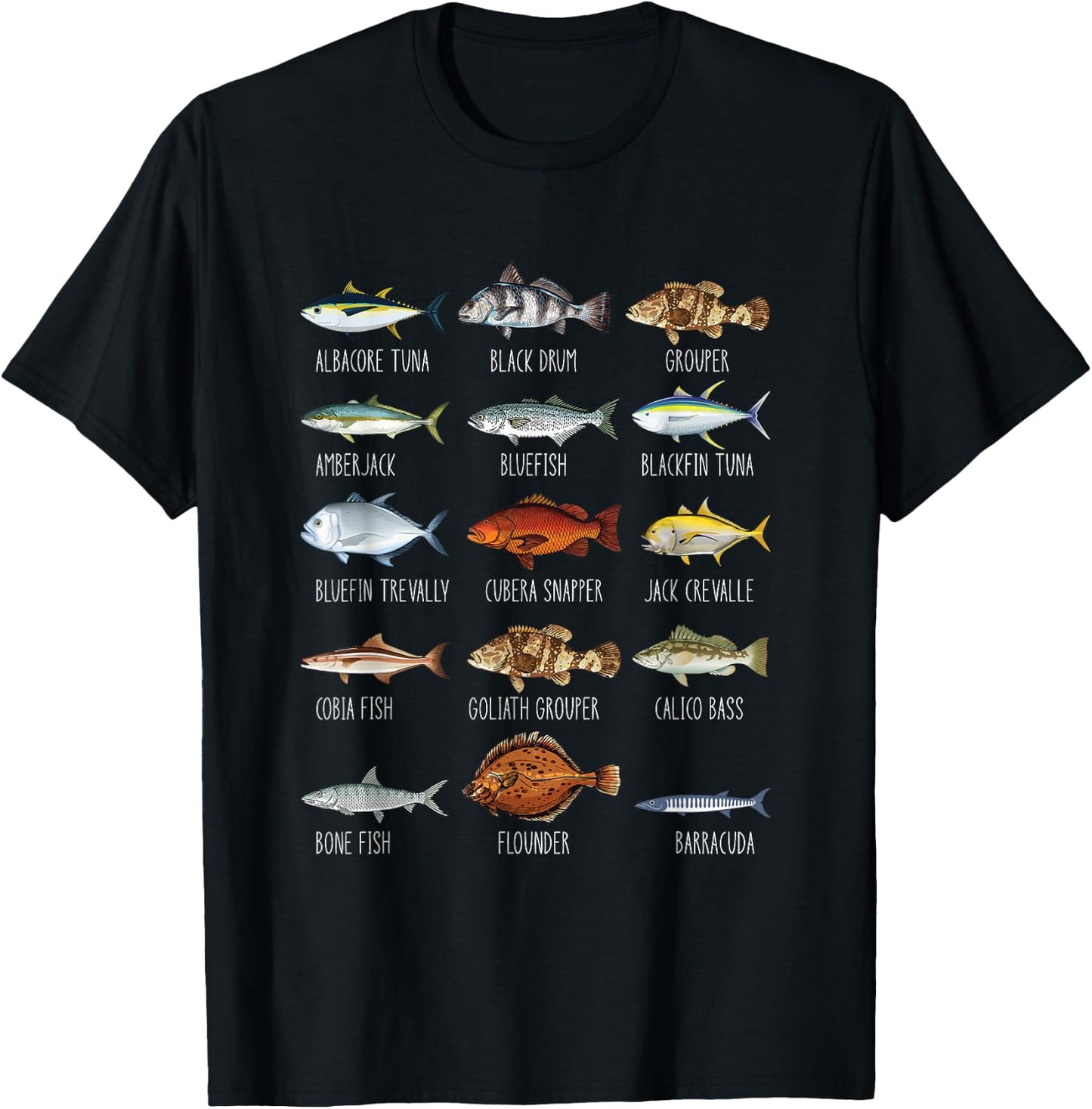 Types Of Saltwater Fish Species Biology Fishing Lover T-Shirt - T-Shirt | Black