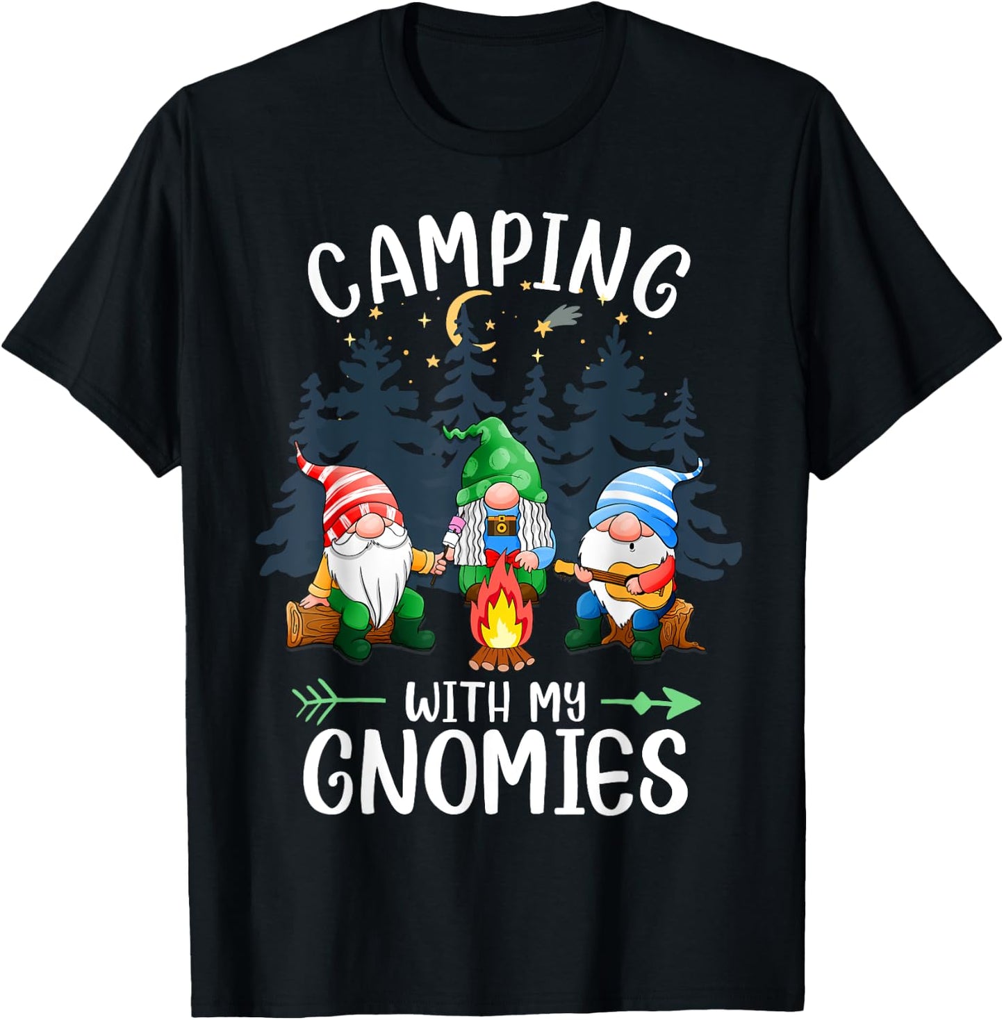 Camping with My Gnomies Funny Gnome Camp Women Men Small T-Shirt - T-Shirt | Black
