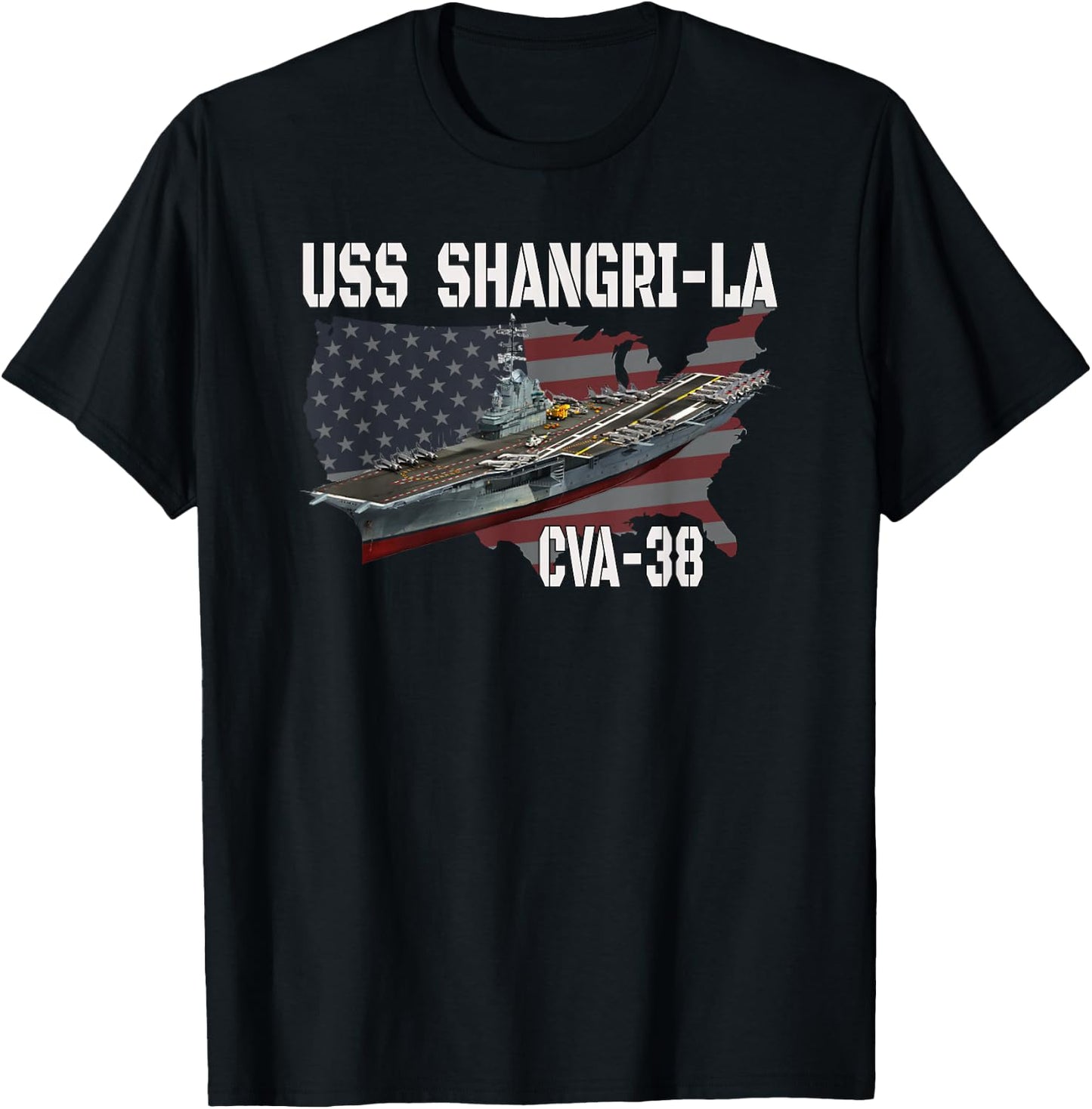 USS Shangri-La CVA-38 Aircraft Carrier Veterans Day Father's T-Shirt - T-Shirt | Black