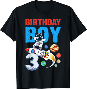 Birthday Boy 3 Years Old, Space Rocket, Dabbing Astronaut T-Shirt - T-Shirt | Black