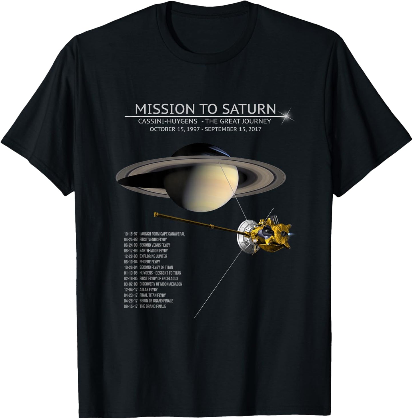 Cassini Huygens Saturn Mission Tour Grand Finale Space Gift T-Shirt - T-Shirt | Black