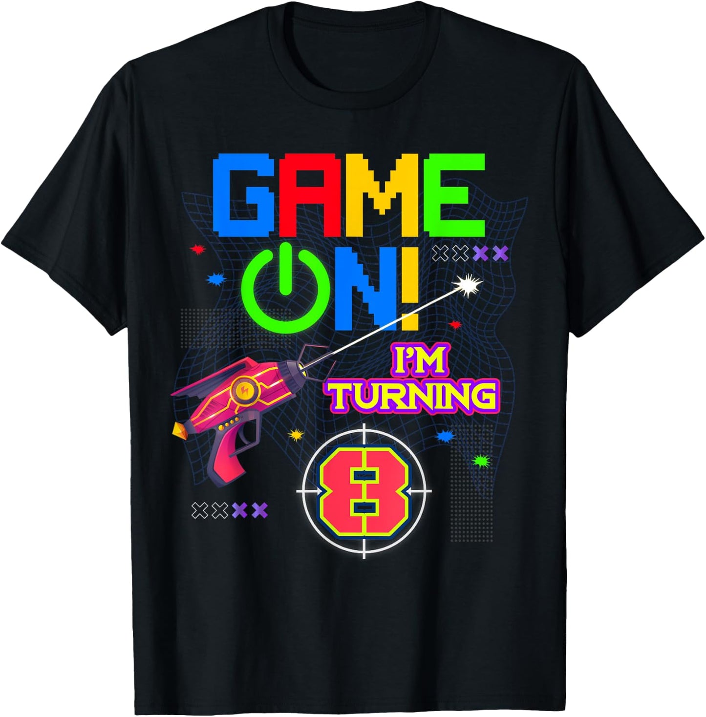 Game On I'm Turning 8th Birthday Laser Tag 8 Year Old Funny T-Shirt - T-Shirt | Black