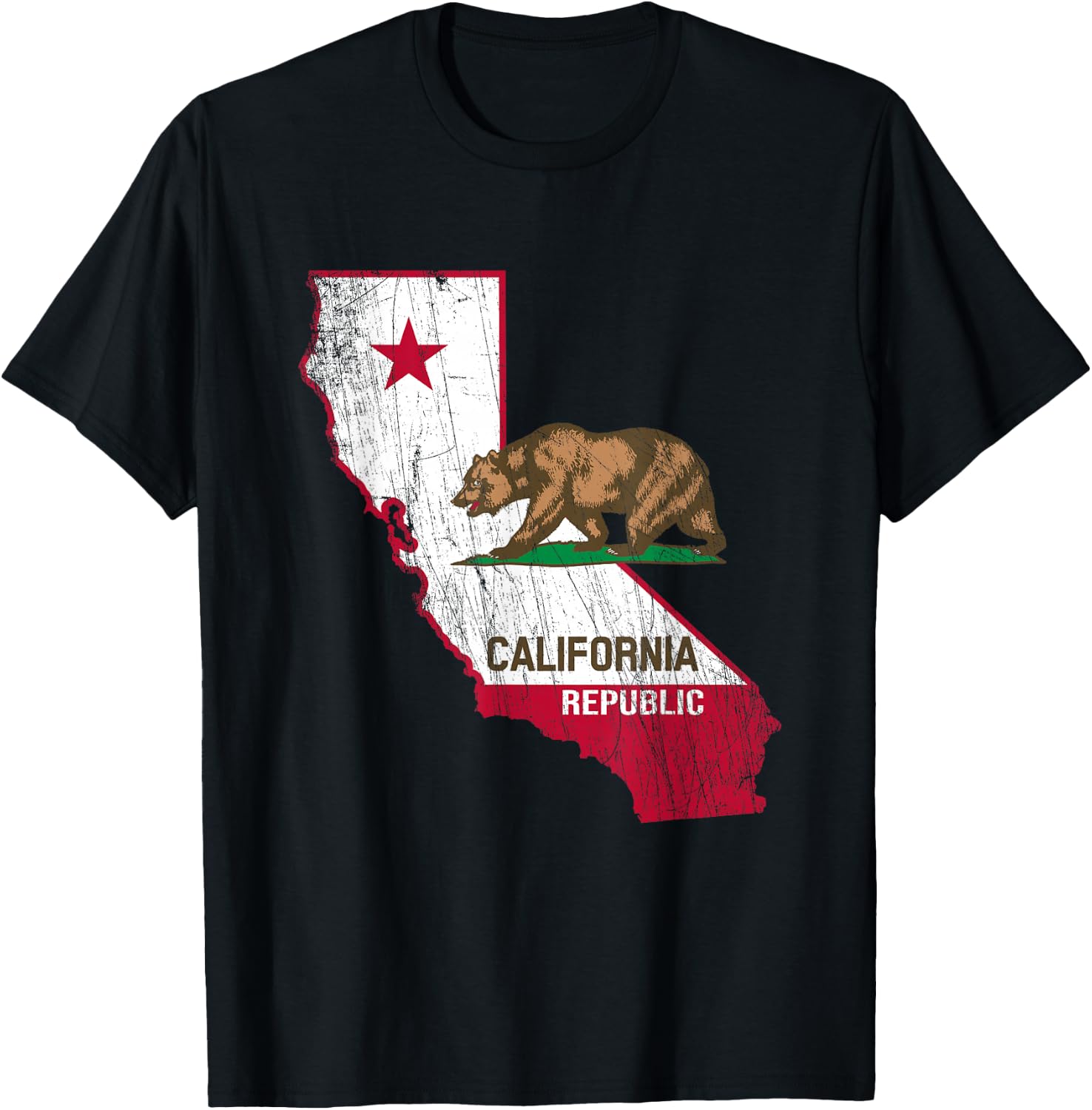 California Republic Flag - Distressed Design - Classic T-Shirt - T-Shirt | Black