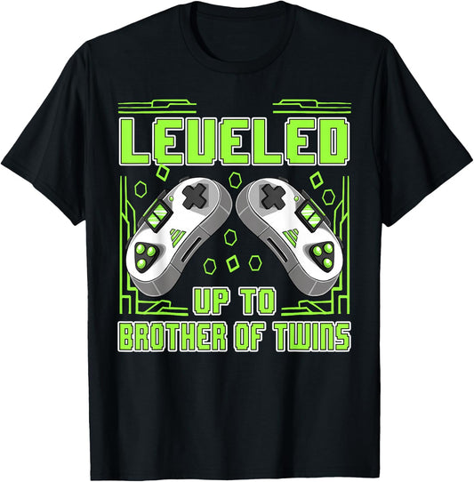 Gaming Leveled Up To Brother Of Twins Video Gamer Boys Men T-Shirt - T-Shirt | Black