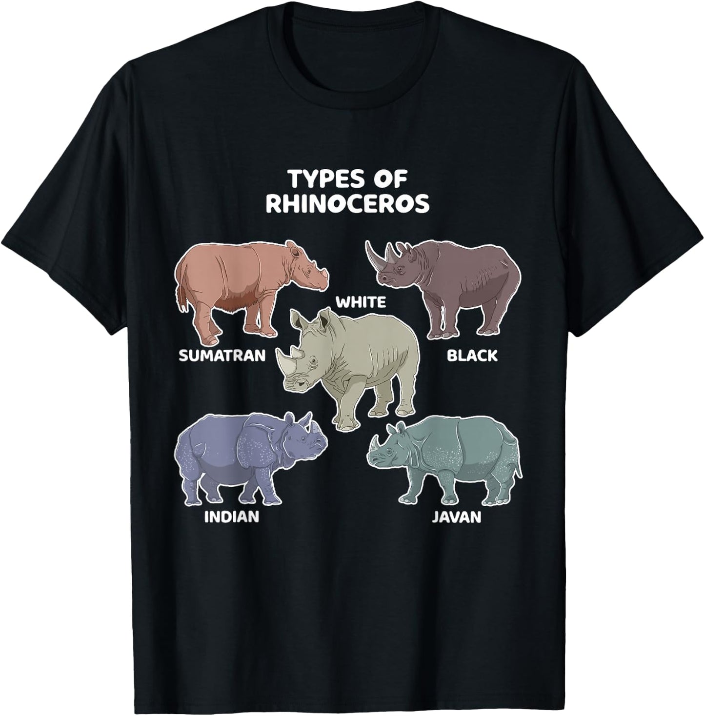 Types of Rhinoceros Sumatran Javan Rhino Animal Art T-Shirt - T-Shirt | Black