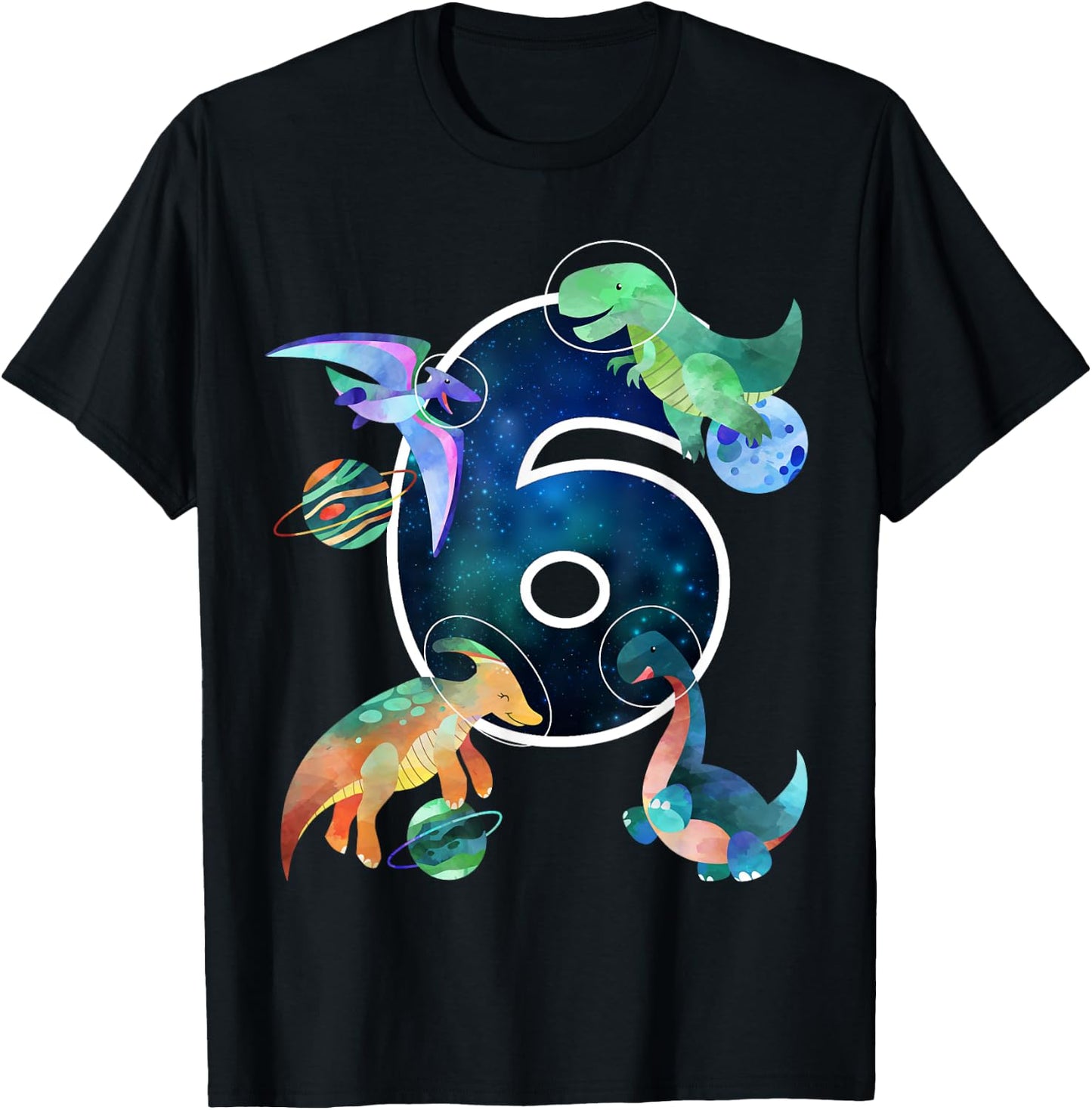 Kids Astronaut Outer Space Dinosaurs 6th Birthday Boy Gift T-Shirt - T-Shirt | Black
